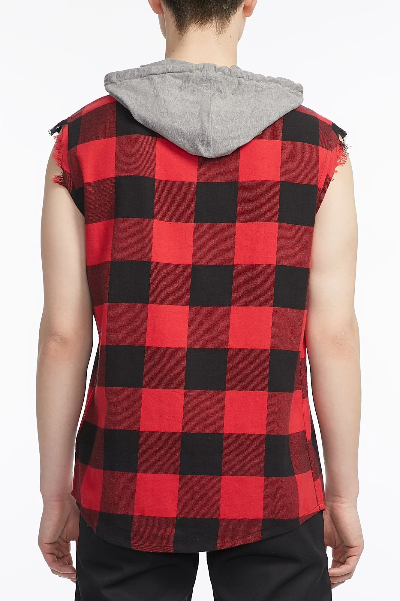 Guys Hood Flannel Sleeveless Button-Up
