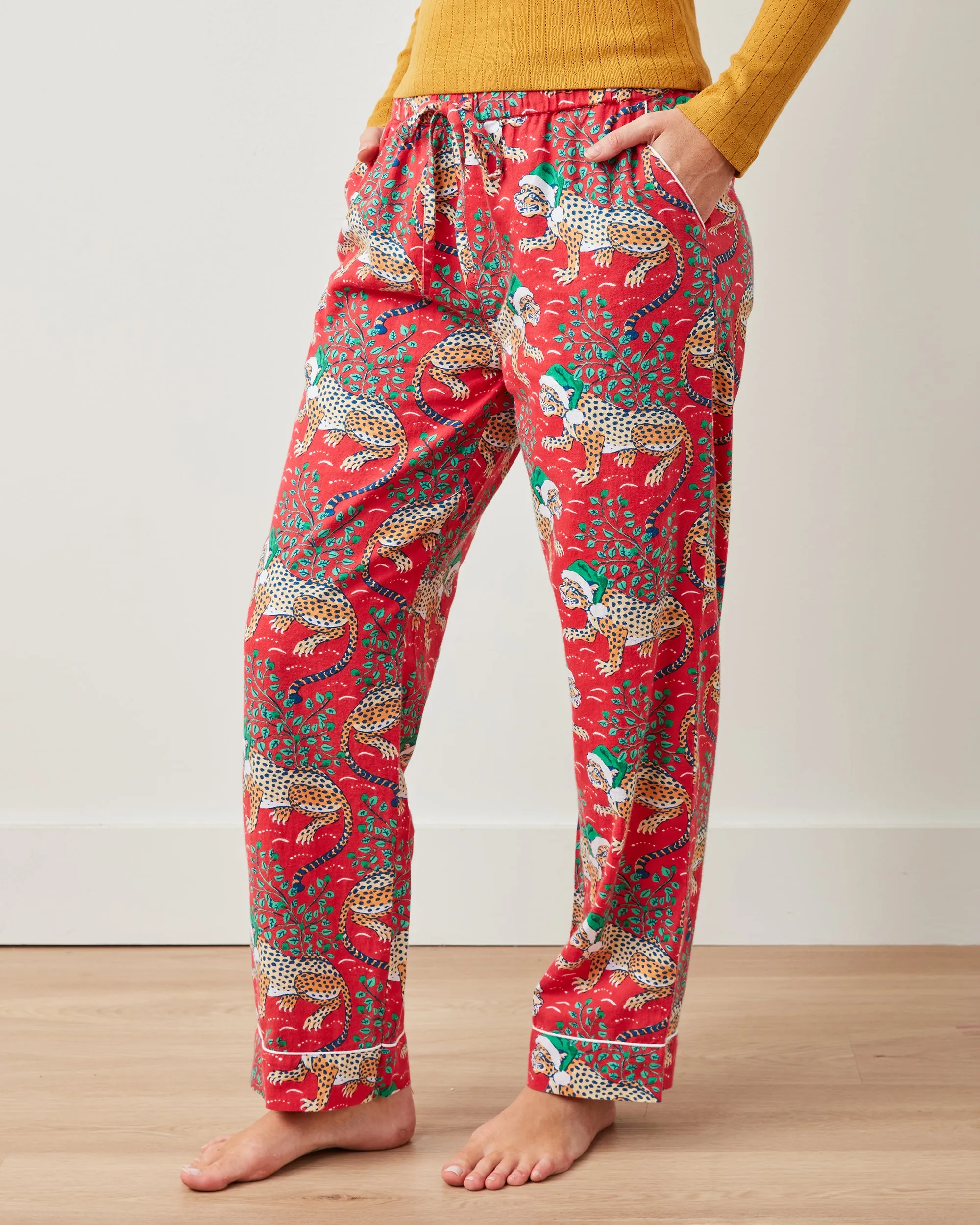 Holly Jolly Bagheera - Tall Lightweight Flannel PJ Pants - Ruby