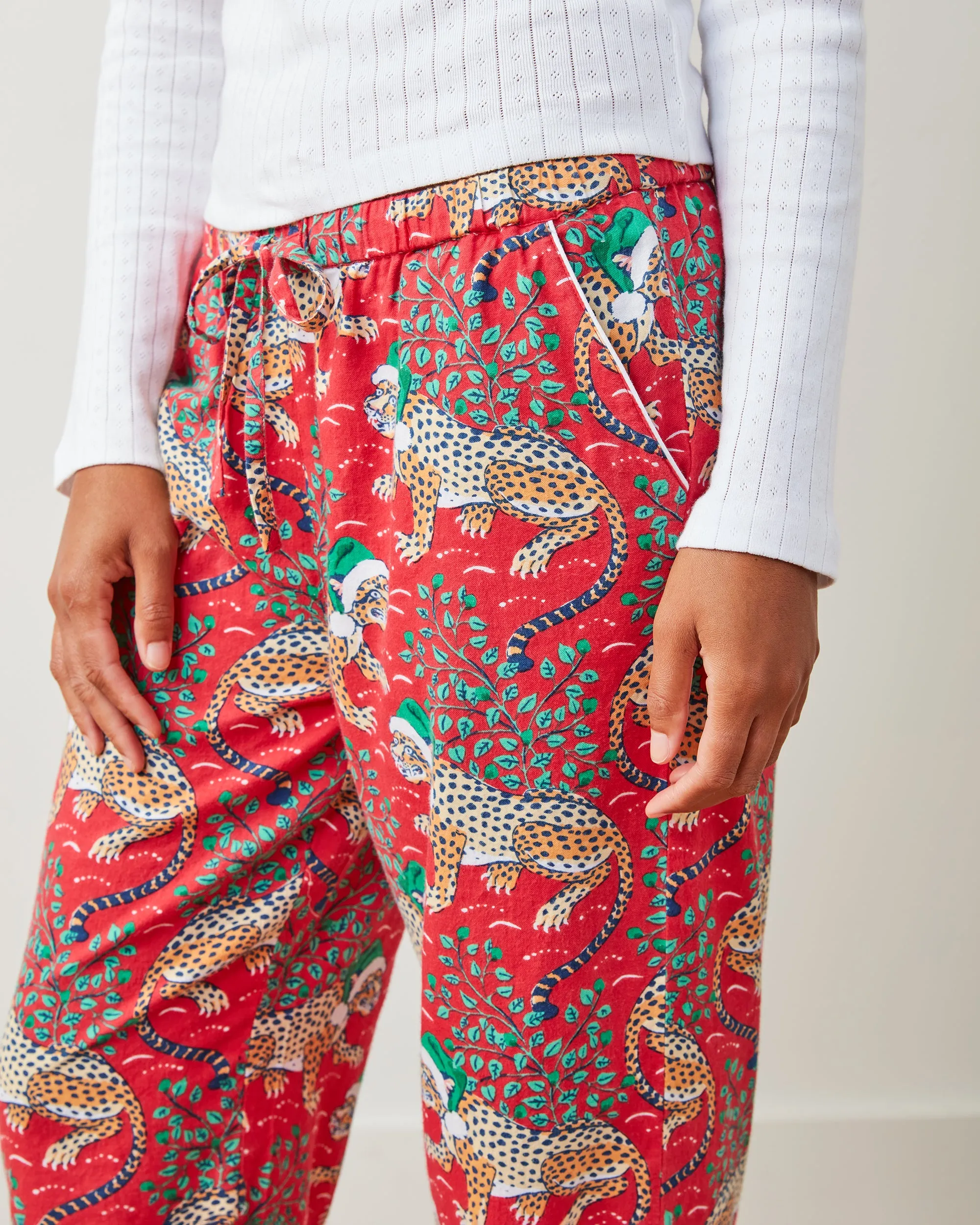 Holly Jolly Bagheera - Tall Lightweight Flannel PJ Pants - Ruby