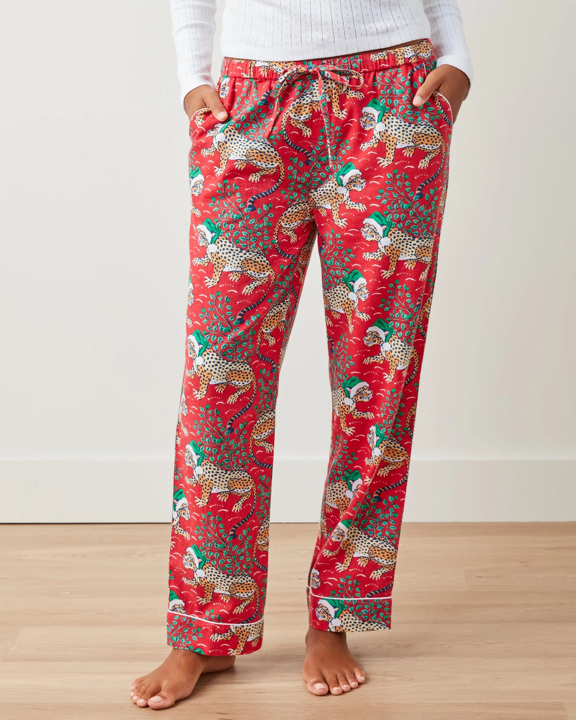 Holly Jolly Bagheera - Tall Lightweight Flannel PJ Pants - Ruby