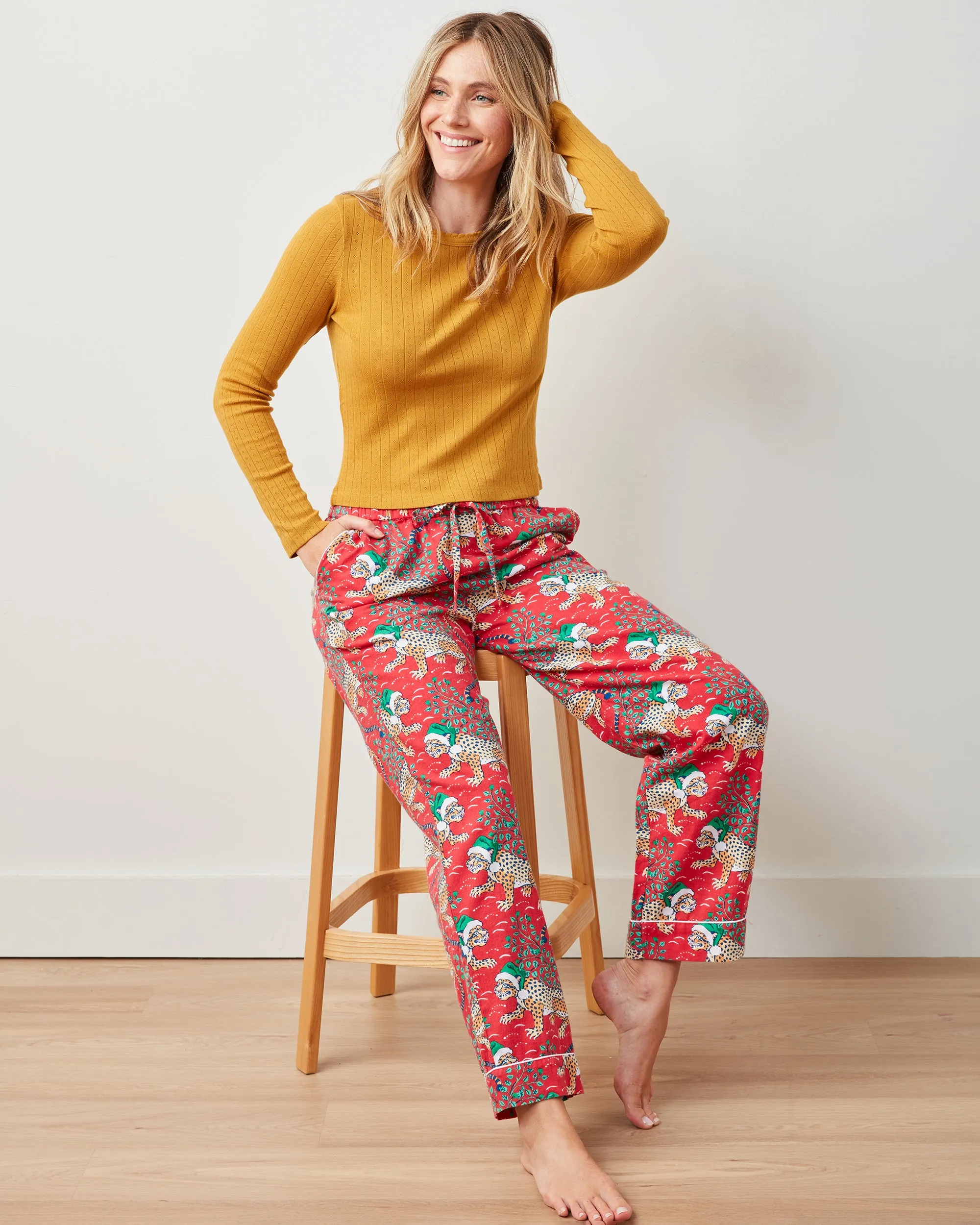 Holly Jolly Bagheera - Tall Lightweight Flannel PJ Pants - Ruby