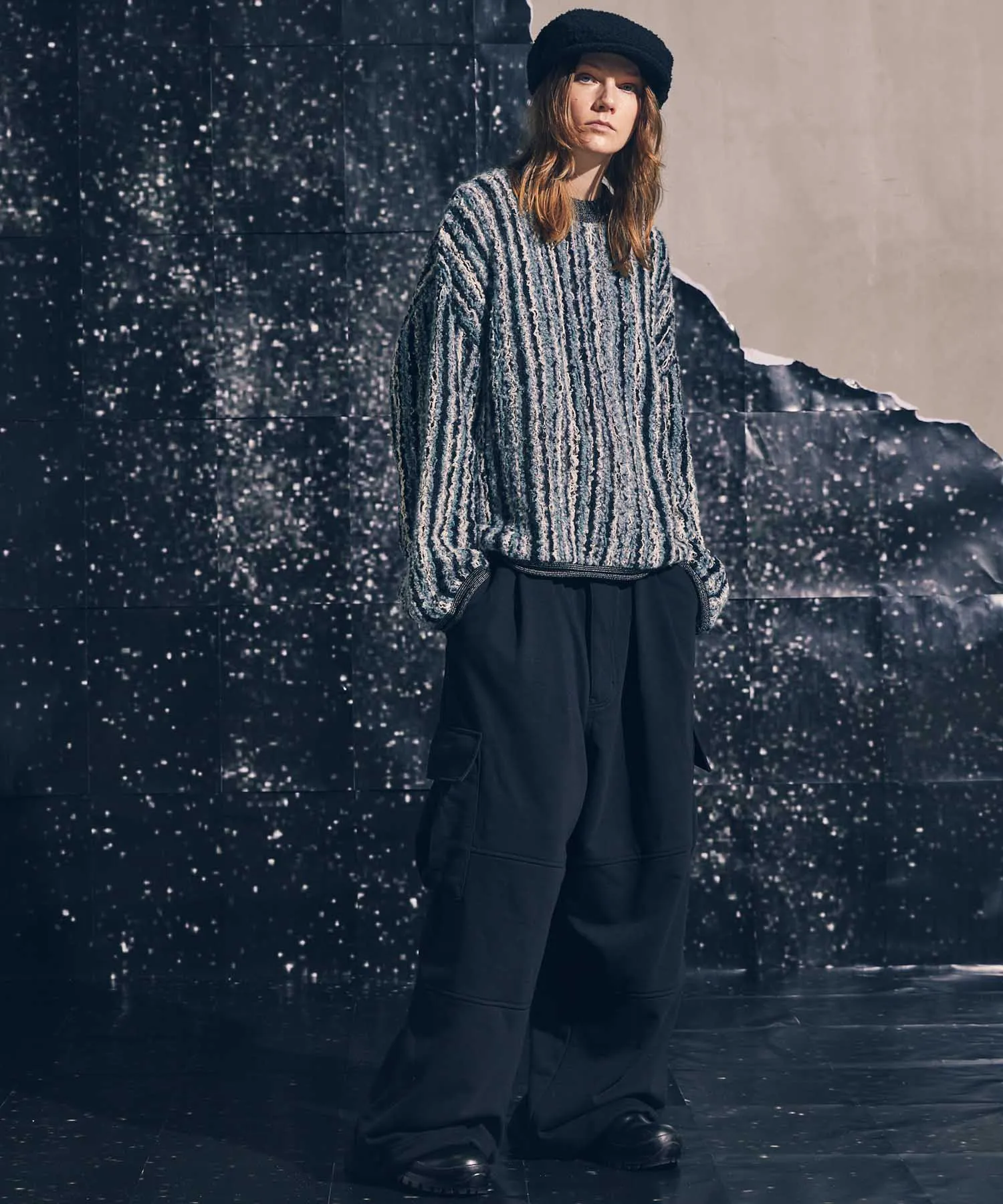Irregular Inlay Knitting Prime-Over Crew Neck Knit Pullover