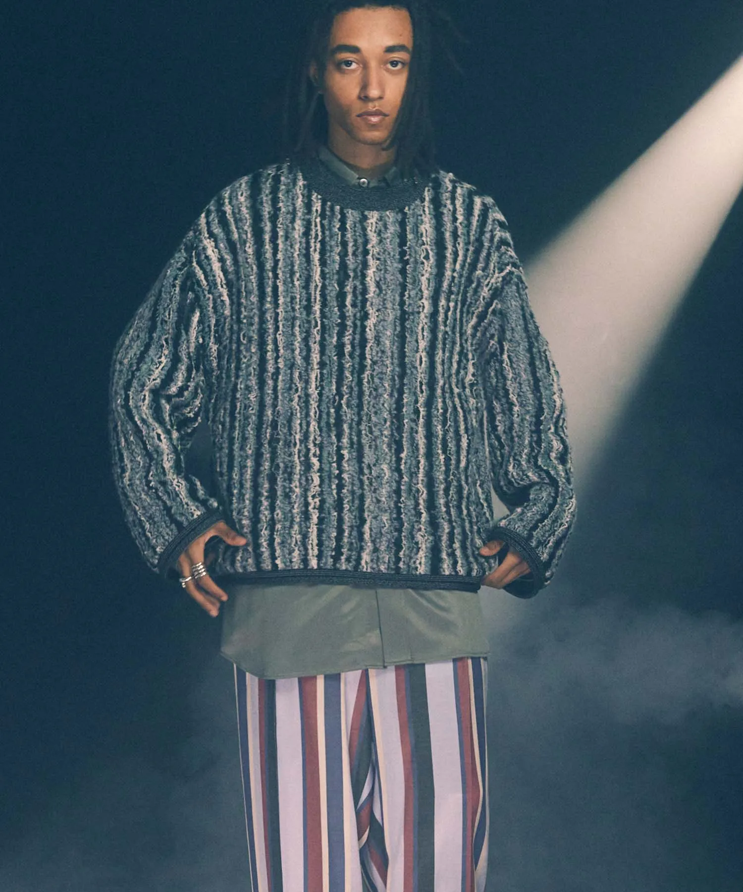 Irregular Inlay Knitting Prime-Over Crew Neck Knit Pullover