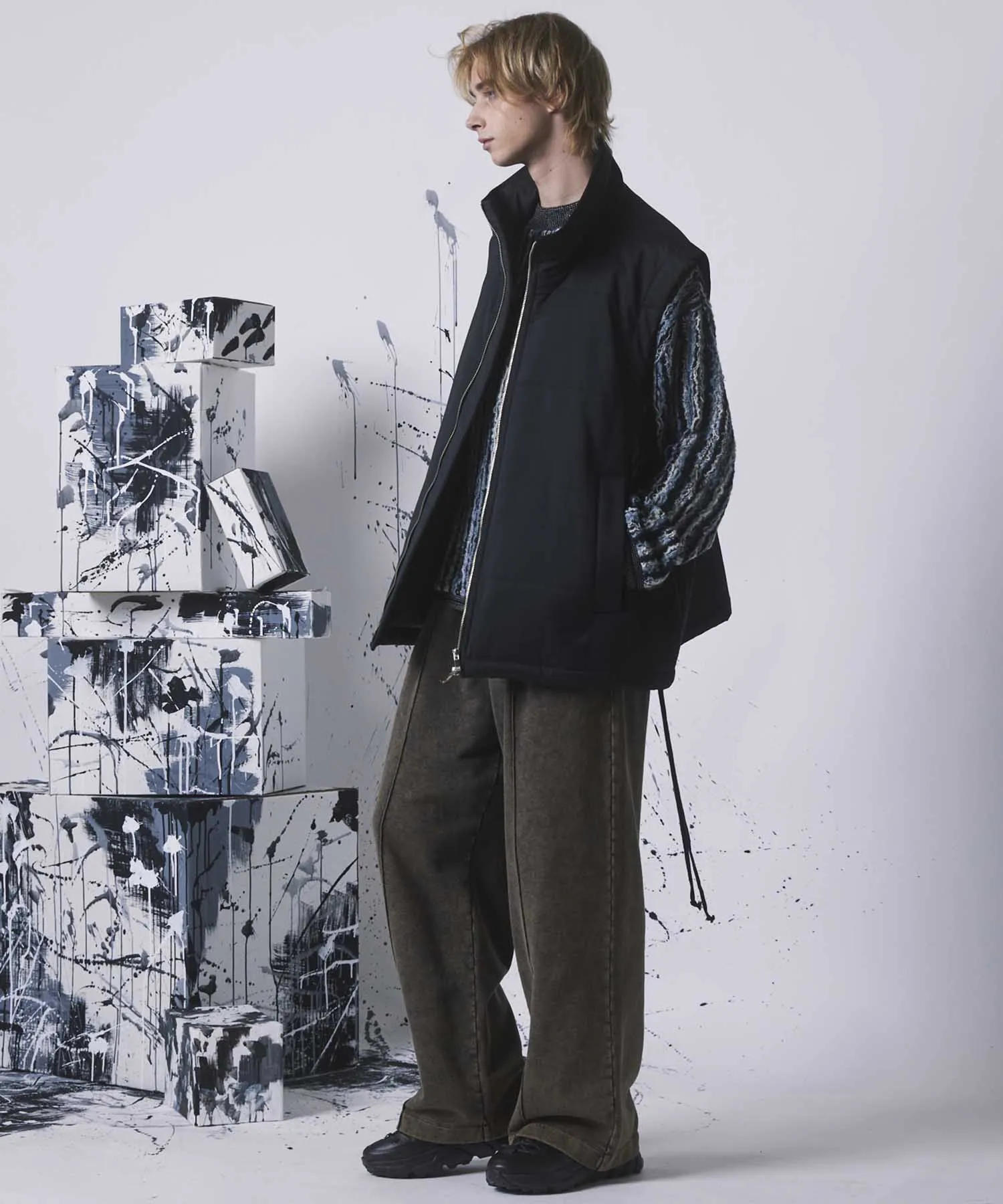 Irregular Inlay Knitting Prime-Over Crew Neck Knit Pullover