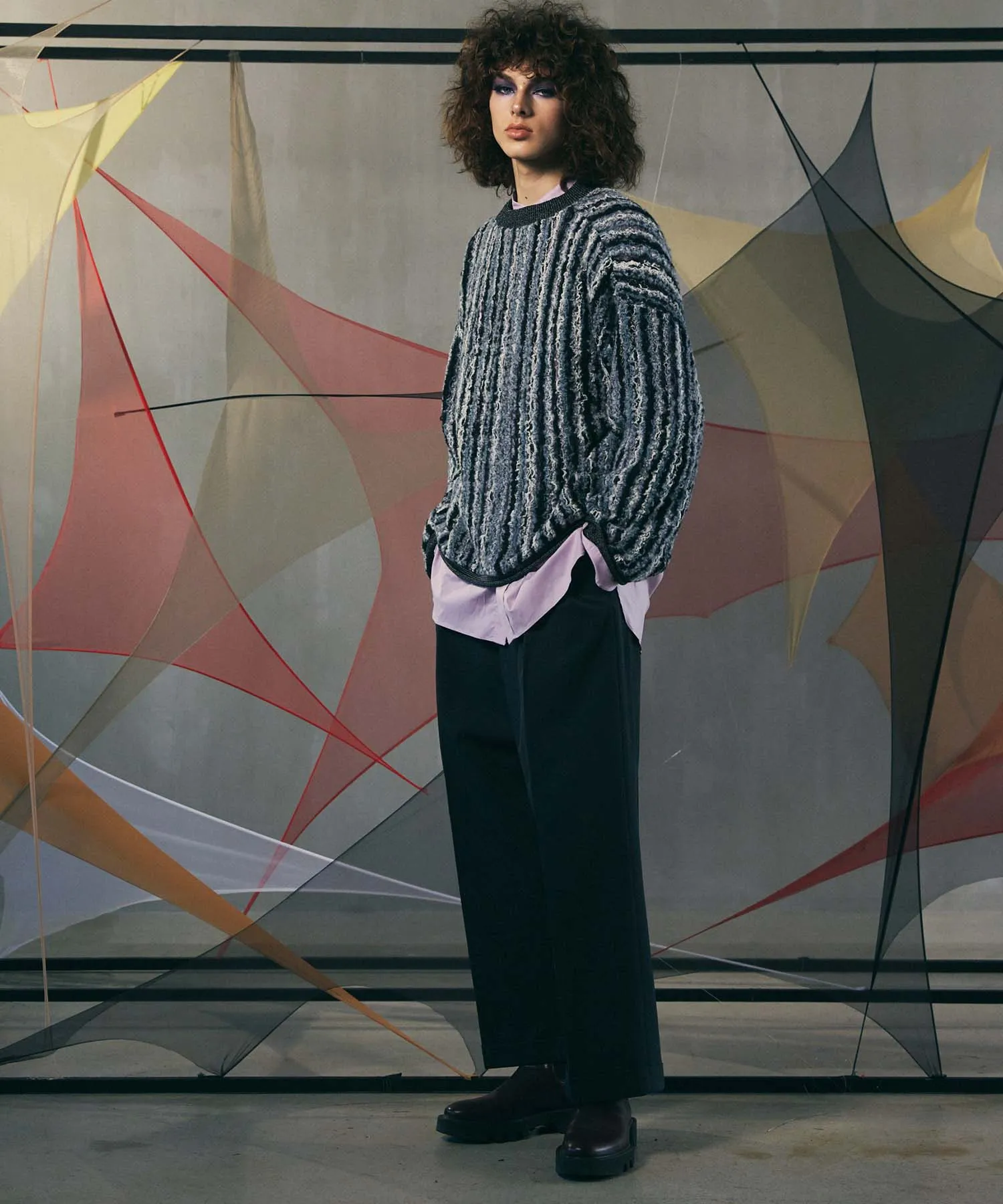 Irregular Inlay Knitting Prime-Over Crew Neck Knit Pullover