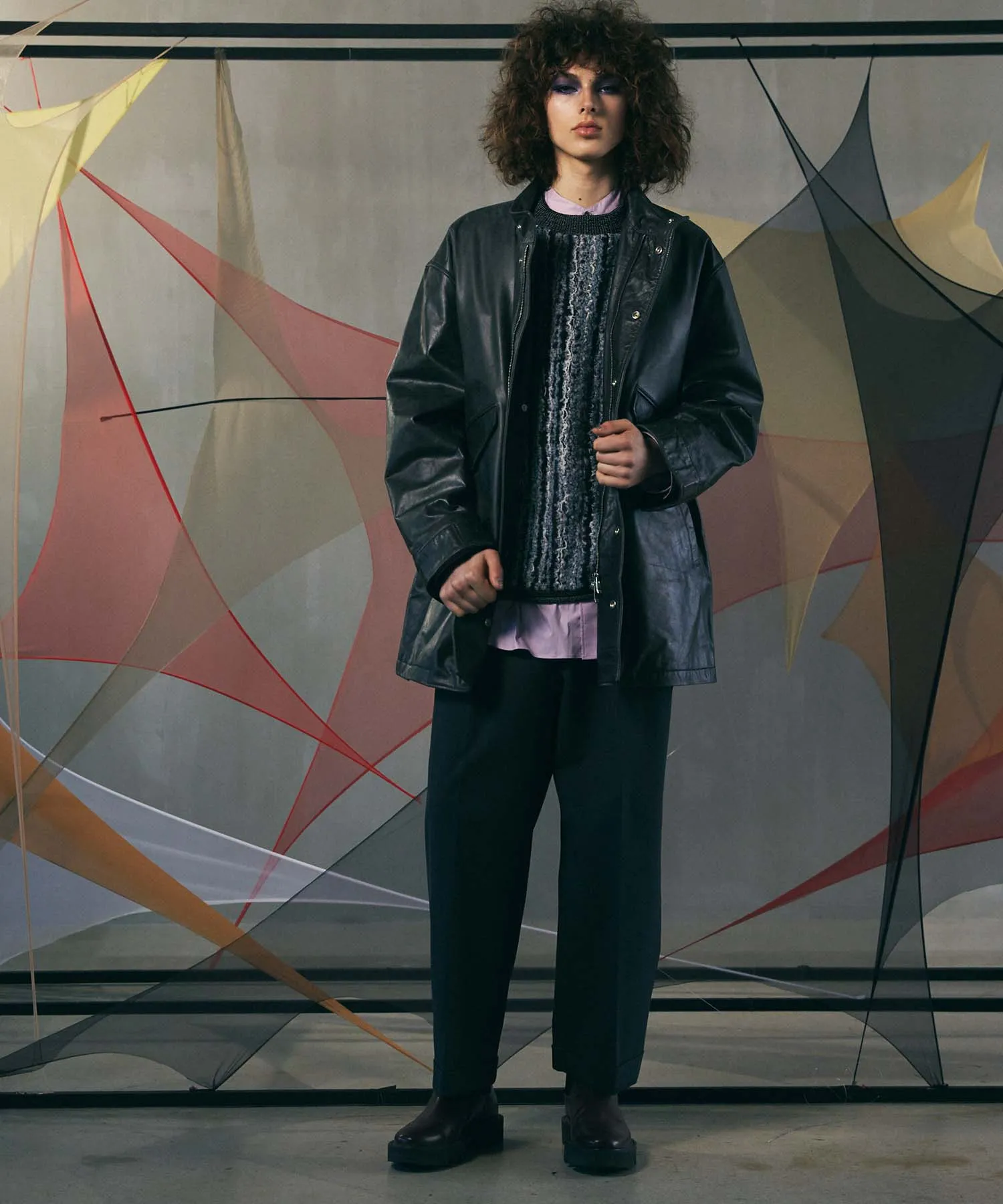 Irregular Inlay Knitting Prime-Over Crew Neck Knit Pullover