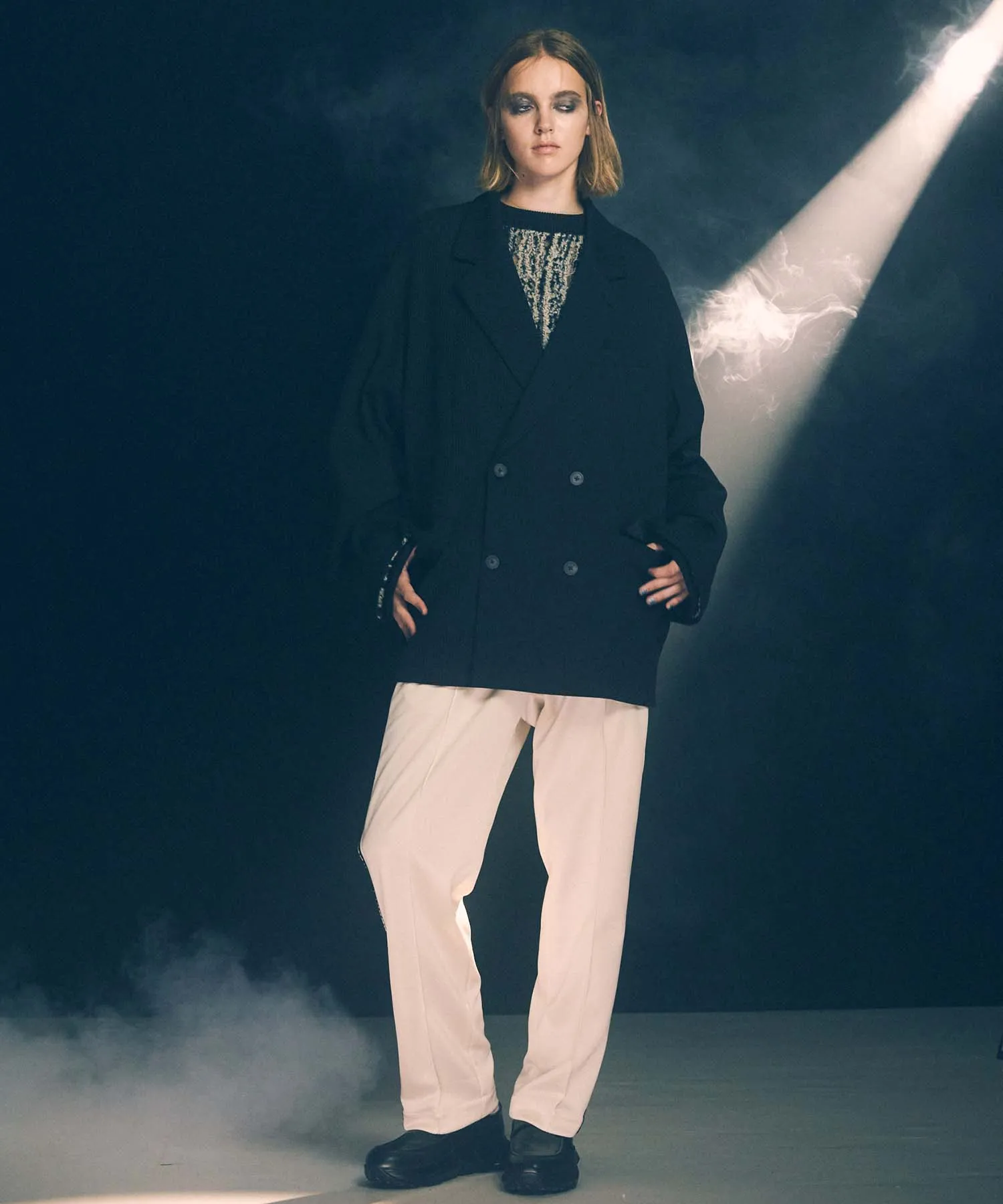 Irregular Inlay Knitting Prime-Over Crew Neck Knit Pullover