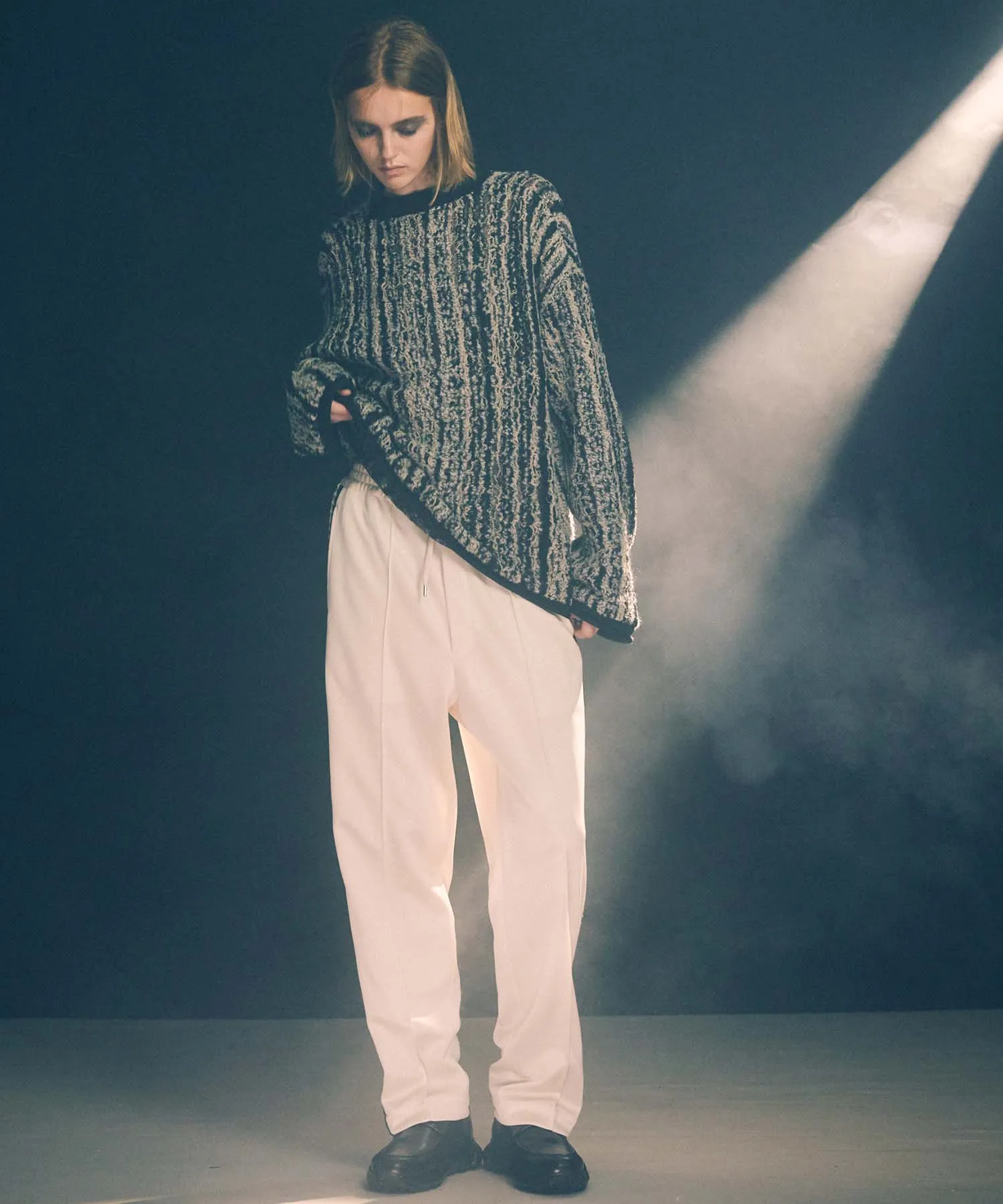 Irregular Inlay Knitting Prime-Over Crew Neck Knit Pullover