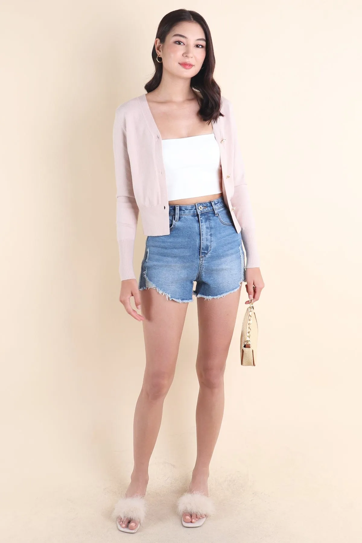 LES INES KNIT CARDIGAN IN OAT BEIGE