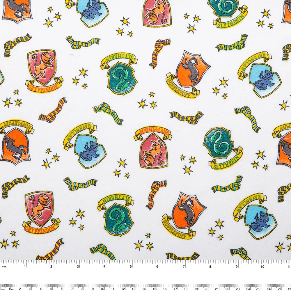 Licensed Flannelette Print - Harry Potter - Flags - White