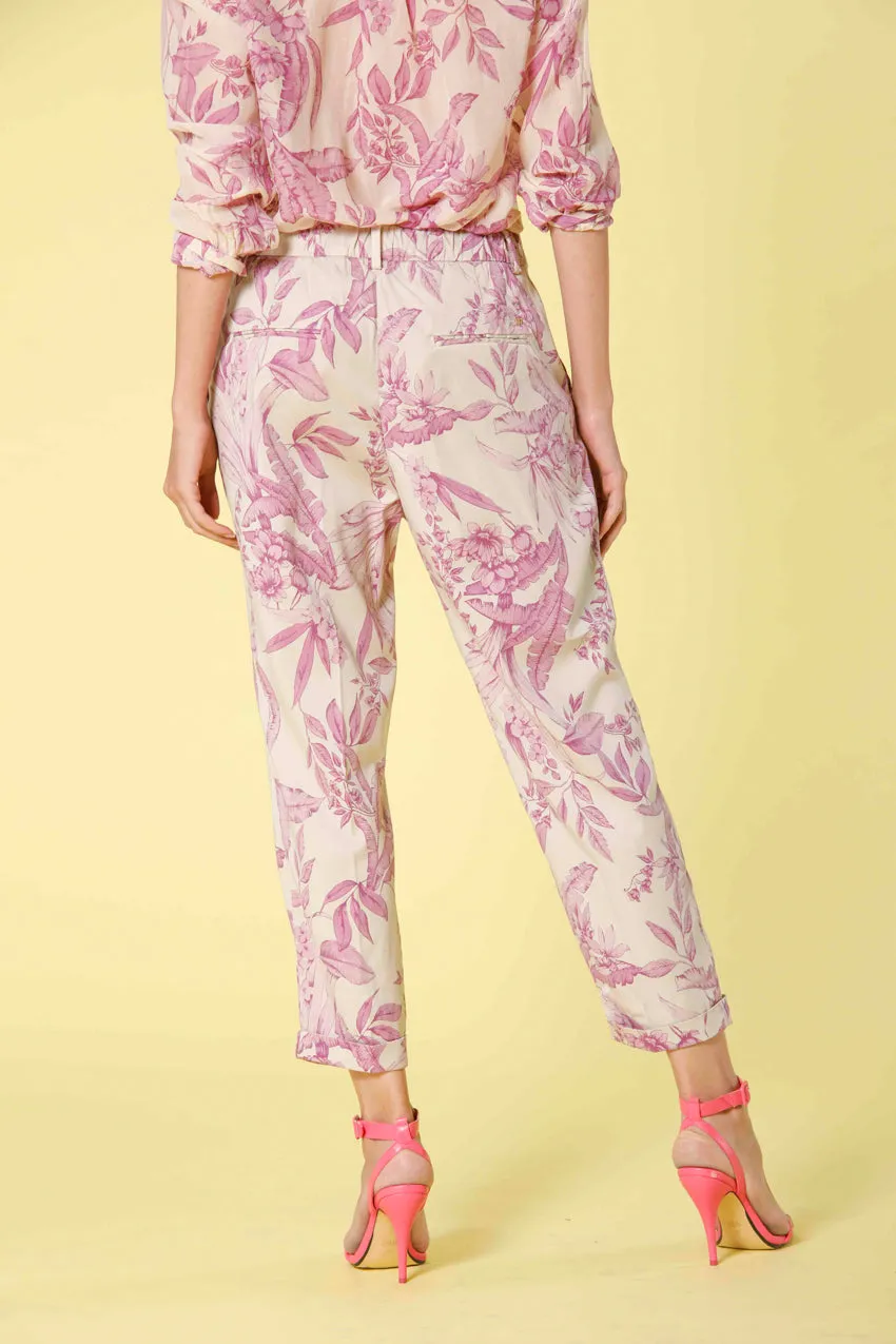 Linda Summer pantalone chino jogger donna in twill tencel stampa fiori relaxed