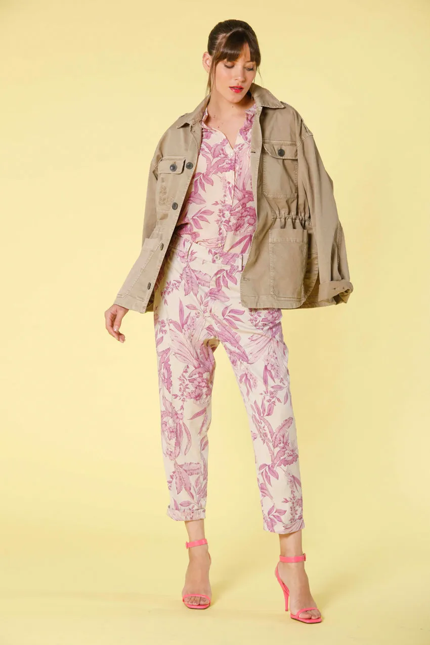 Linda Summer pantalone chino jogger donna in twill tencel stampa fiori relaxed