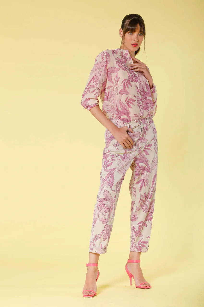 Linda Summer pantalone chino jogger donna in twill tencel stampa fiori relaxed