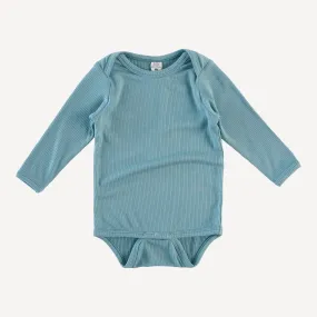 long sleeve lap neck bodysuit | blue smoke | modal skinny rib