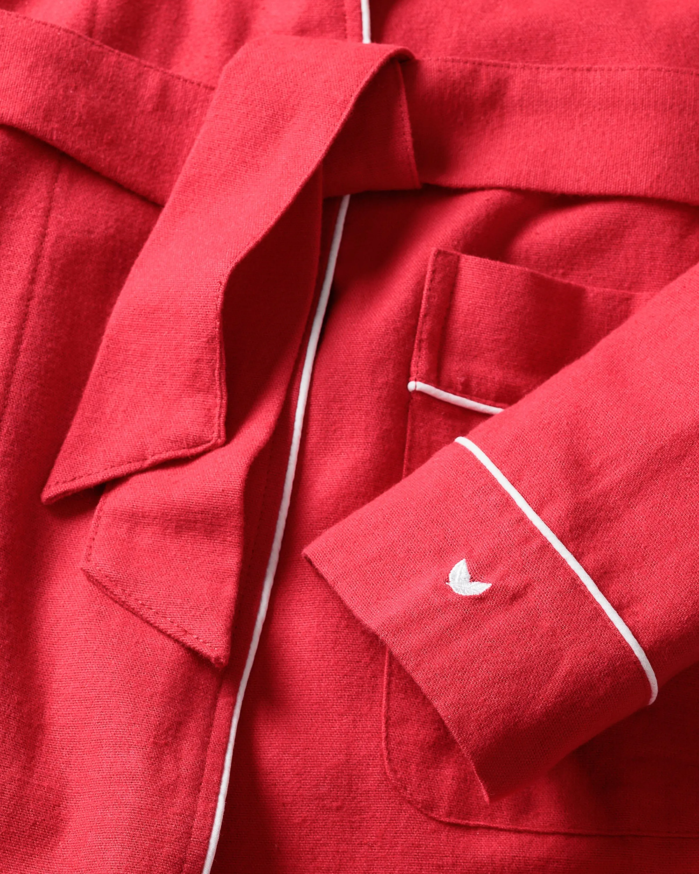 Men's Flannel Robe | Red with White Piping