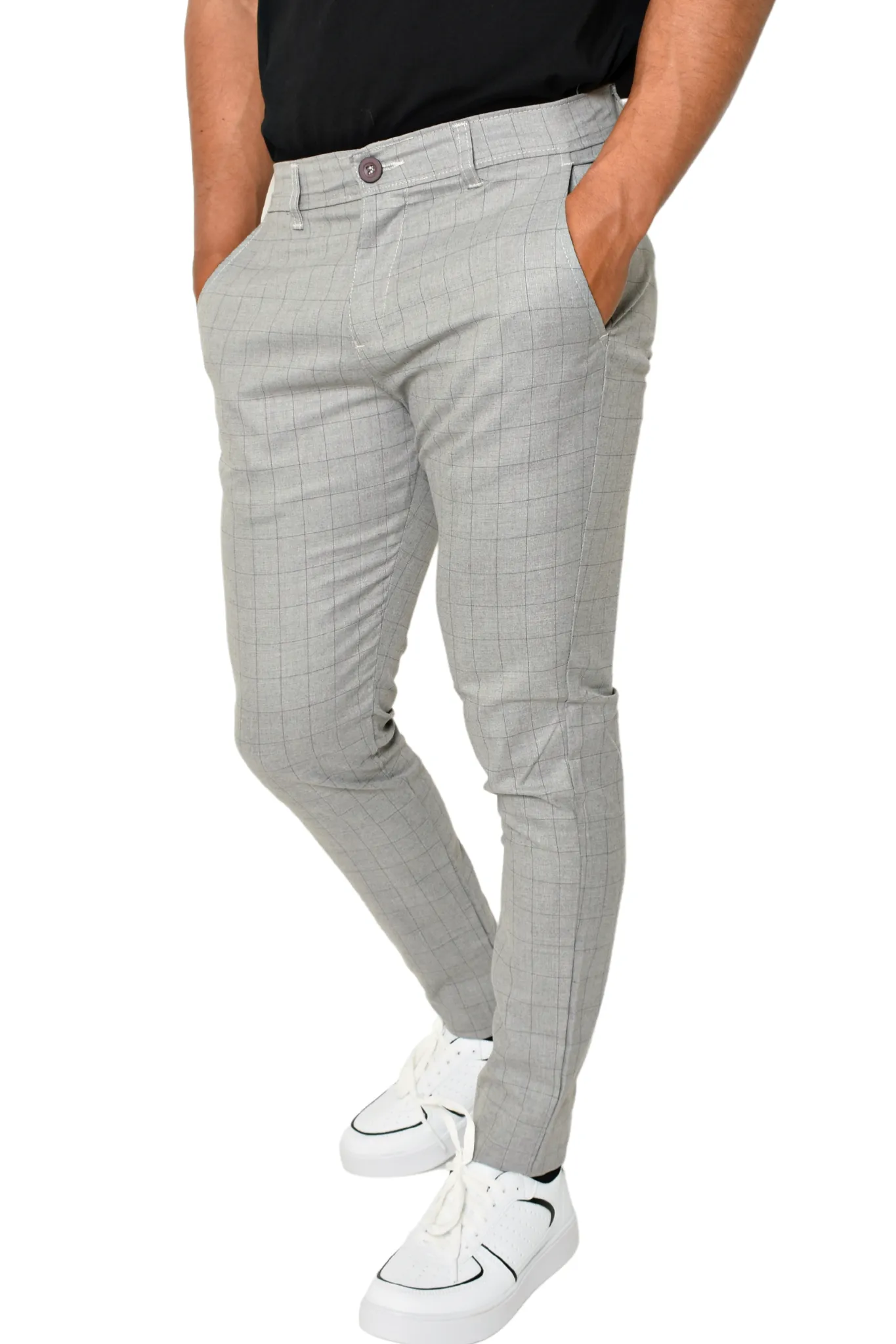 Pantalón de Vestir Básico Gris Cuadros Lyon