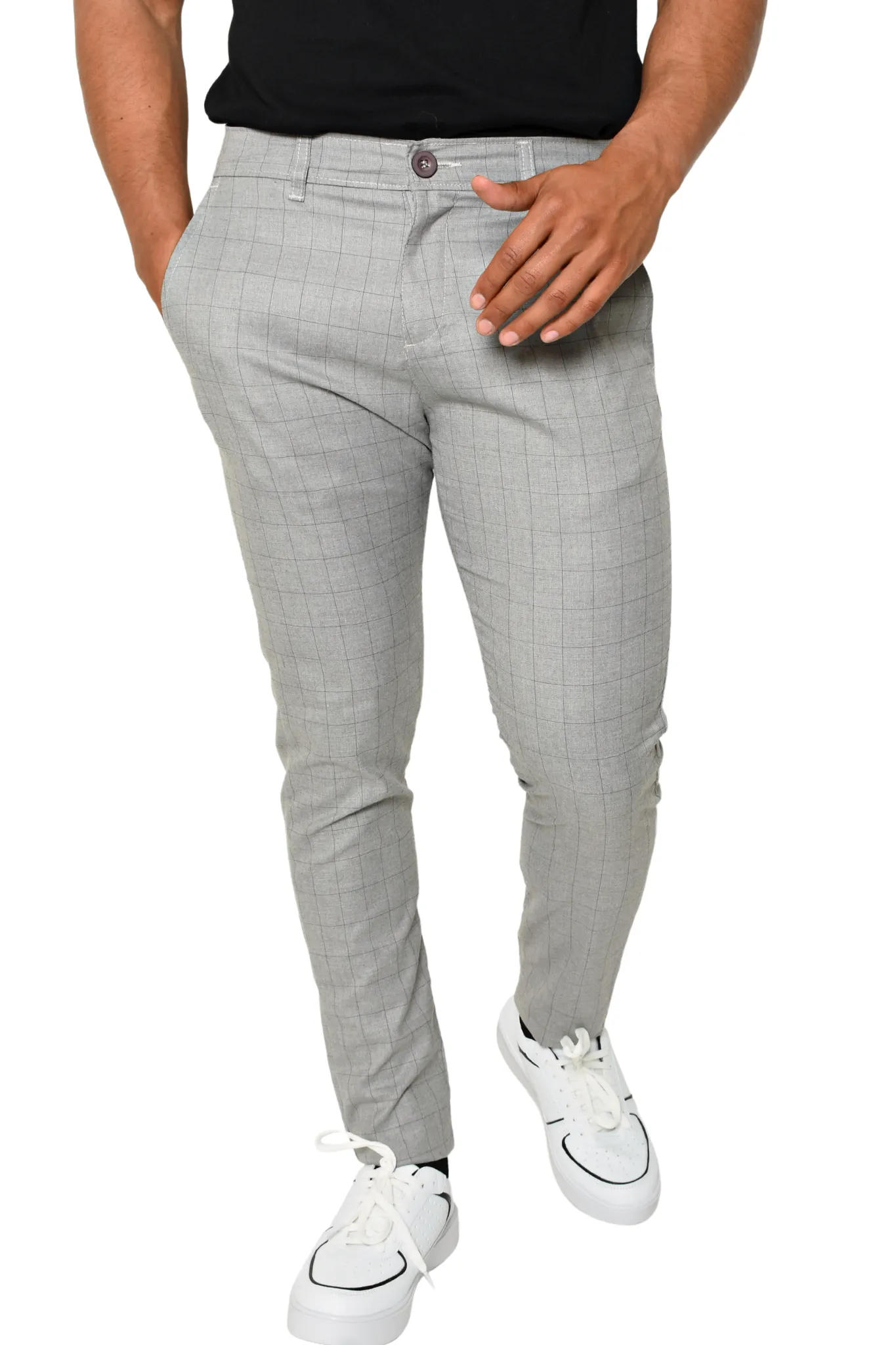 Pantalón de Vestir Básico Gris Cuadros Lyon