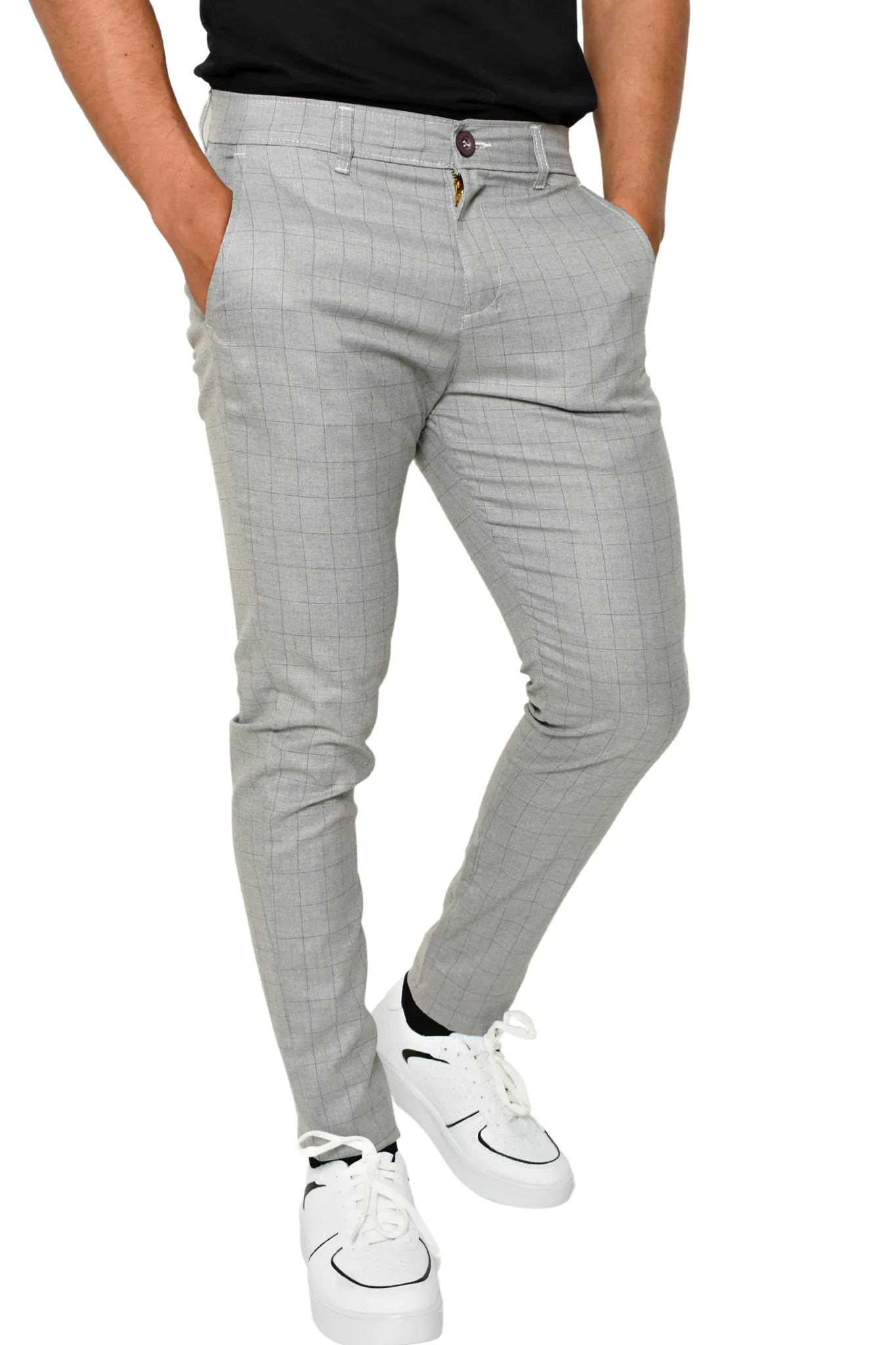 Pantalón de Vestir Básico Gris Cuadros Lyon
