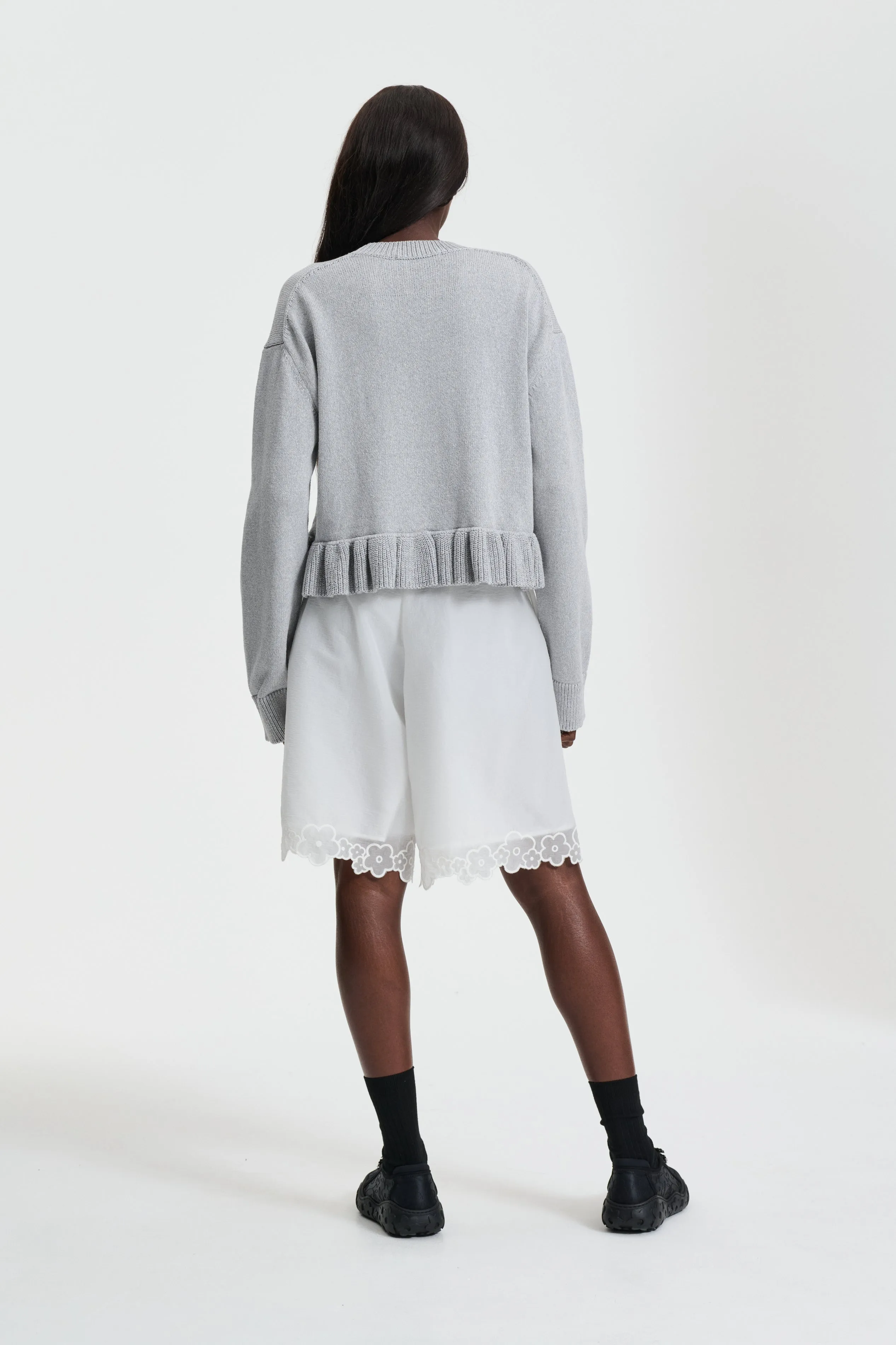 Cotton Silk Knit Grey Pullover Sweater by PILLE - Luxurious Casual Top