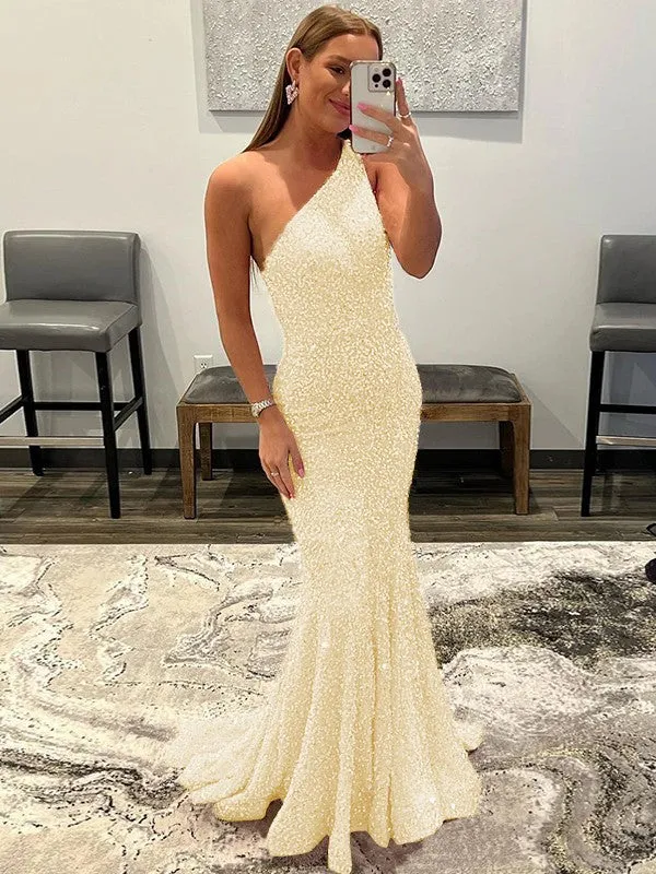 Pink Sheath One Shoulder Sleeveless Long Sweep Train Velvet Sequin Prom Dress (AF1004)