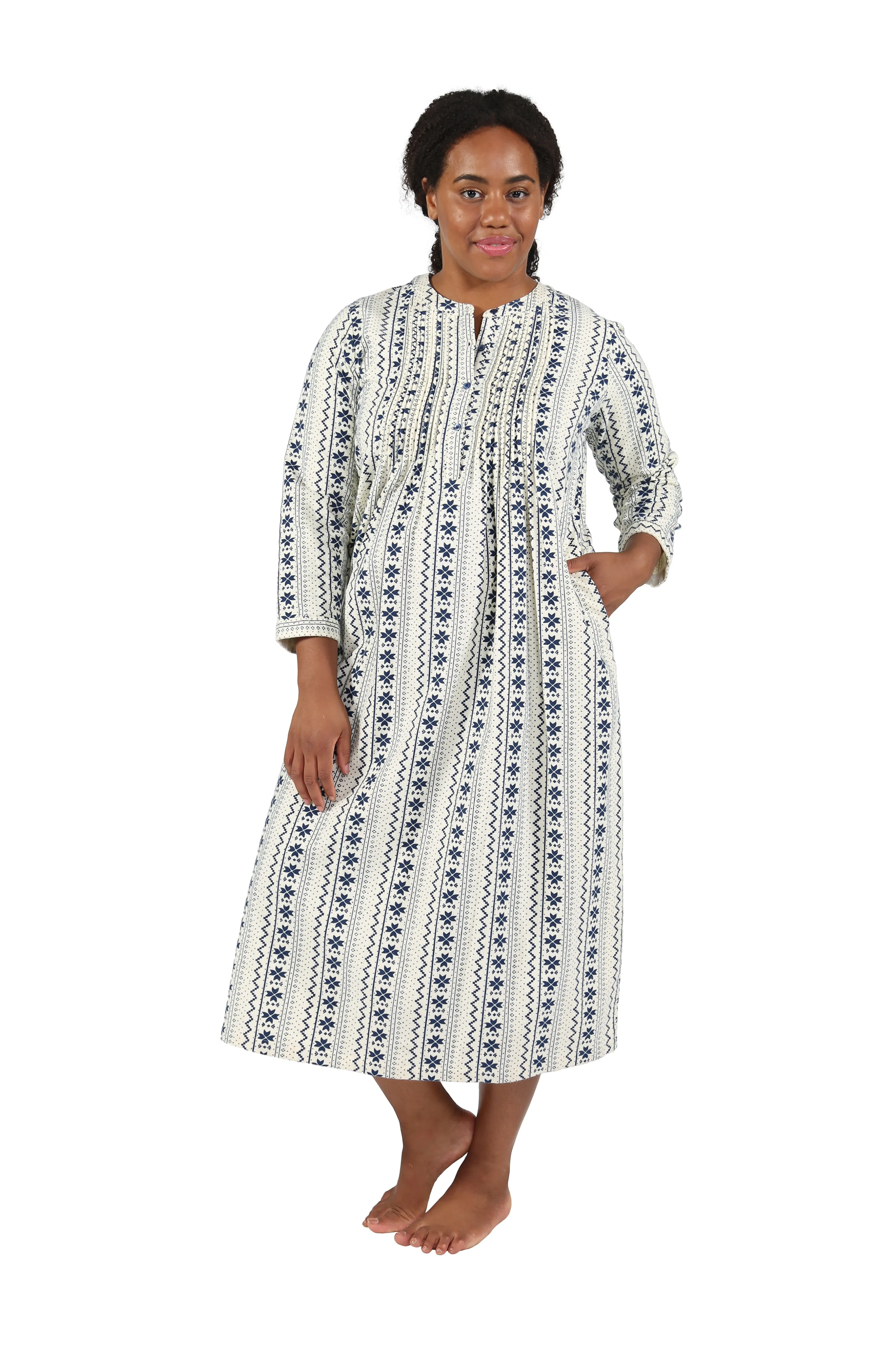 Plus Size Printed Flannel Nightgown With Release Pleats