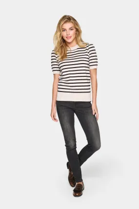 Saint Tropez Mila Short Sleeved Striped Pullover in Gray Morn