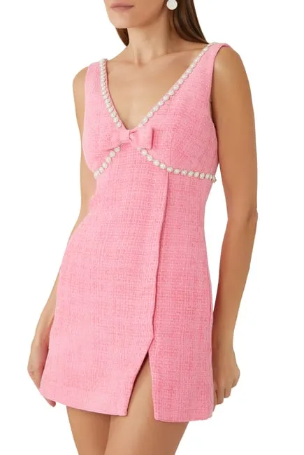 Self-Portrait Embellished Bow Bouclé Tweed Mini Dress