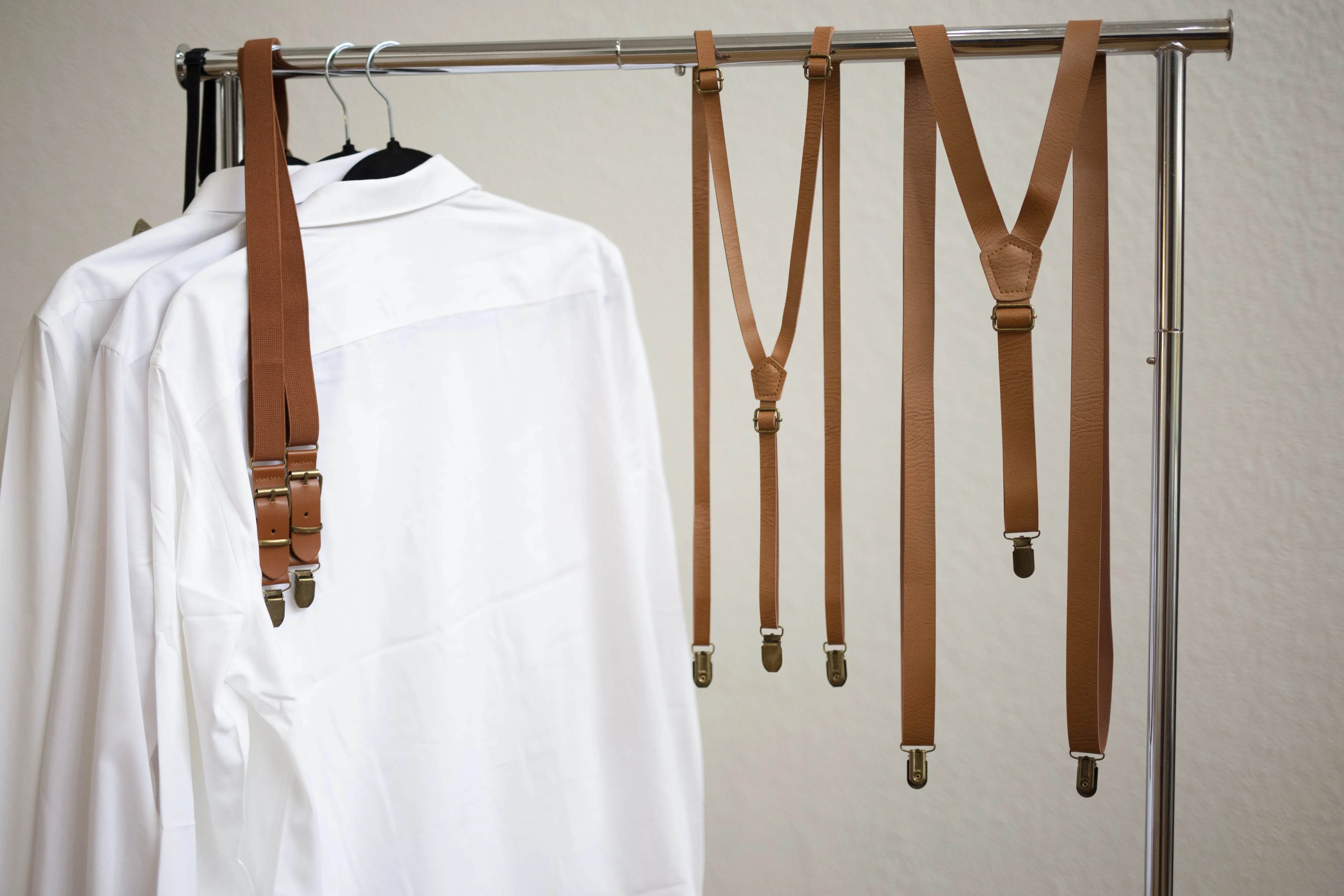 Skinny Caramel Suspenders with Honey Brown Bow Tie