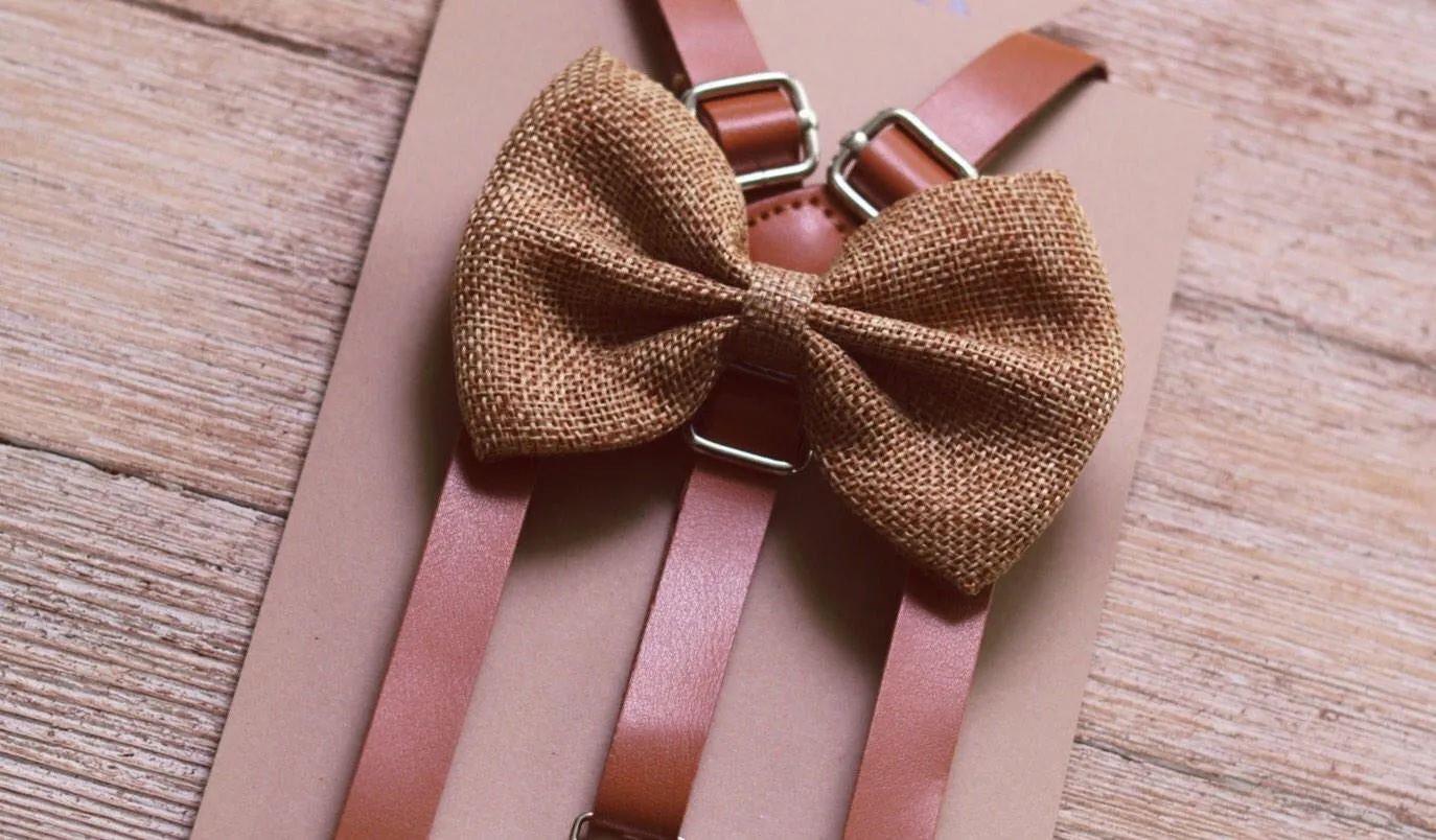 Skinny Caramel Suspenders with Honey Brown Bow Tie