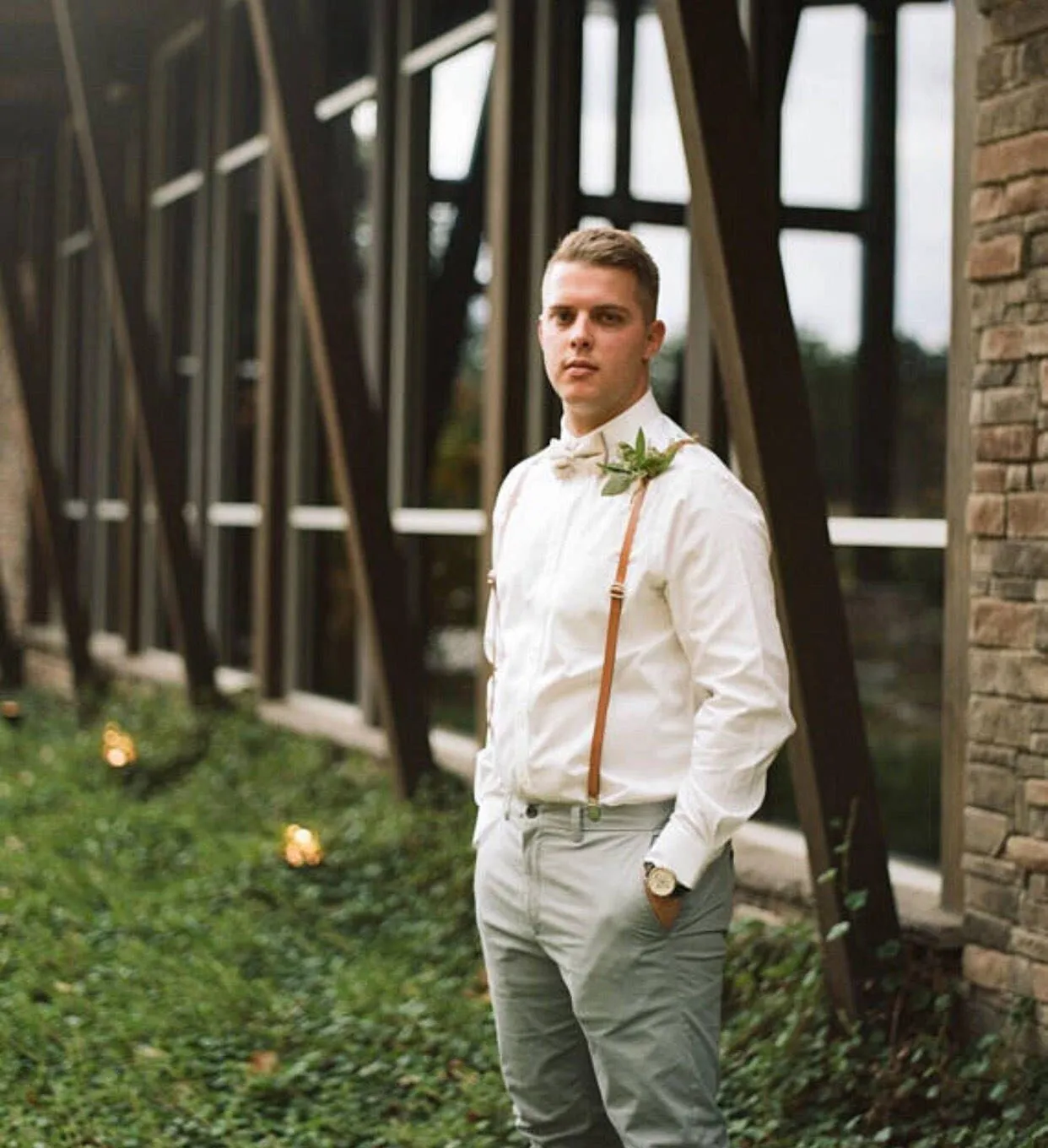 Skinny Caramel Suspenders with Honey Brown Bow Tie