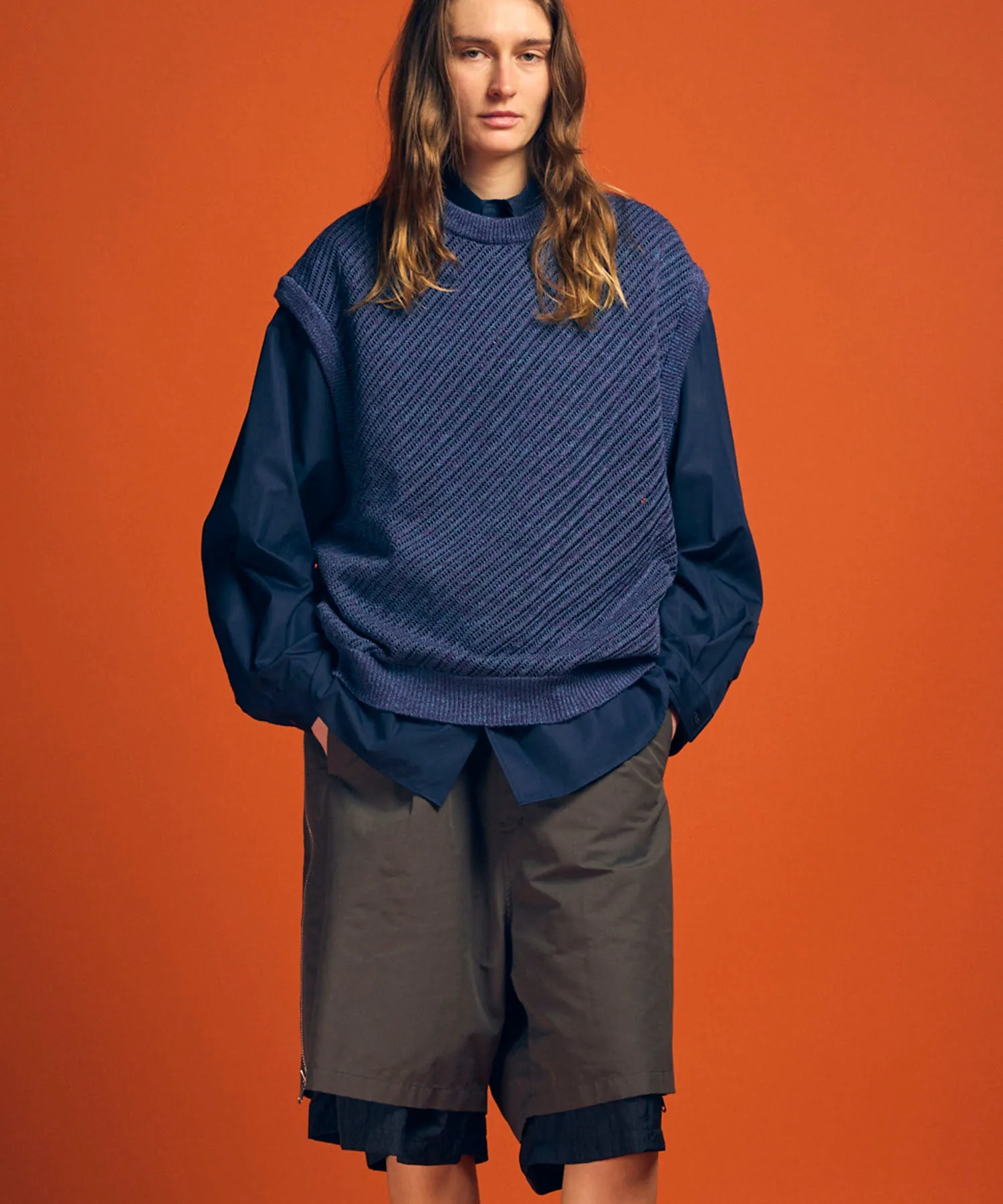 Slub Yarn Bias Mesh Prime-Over Sleeveless Knit