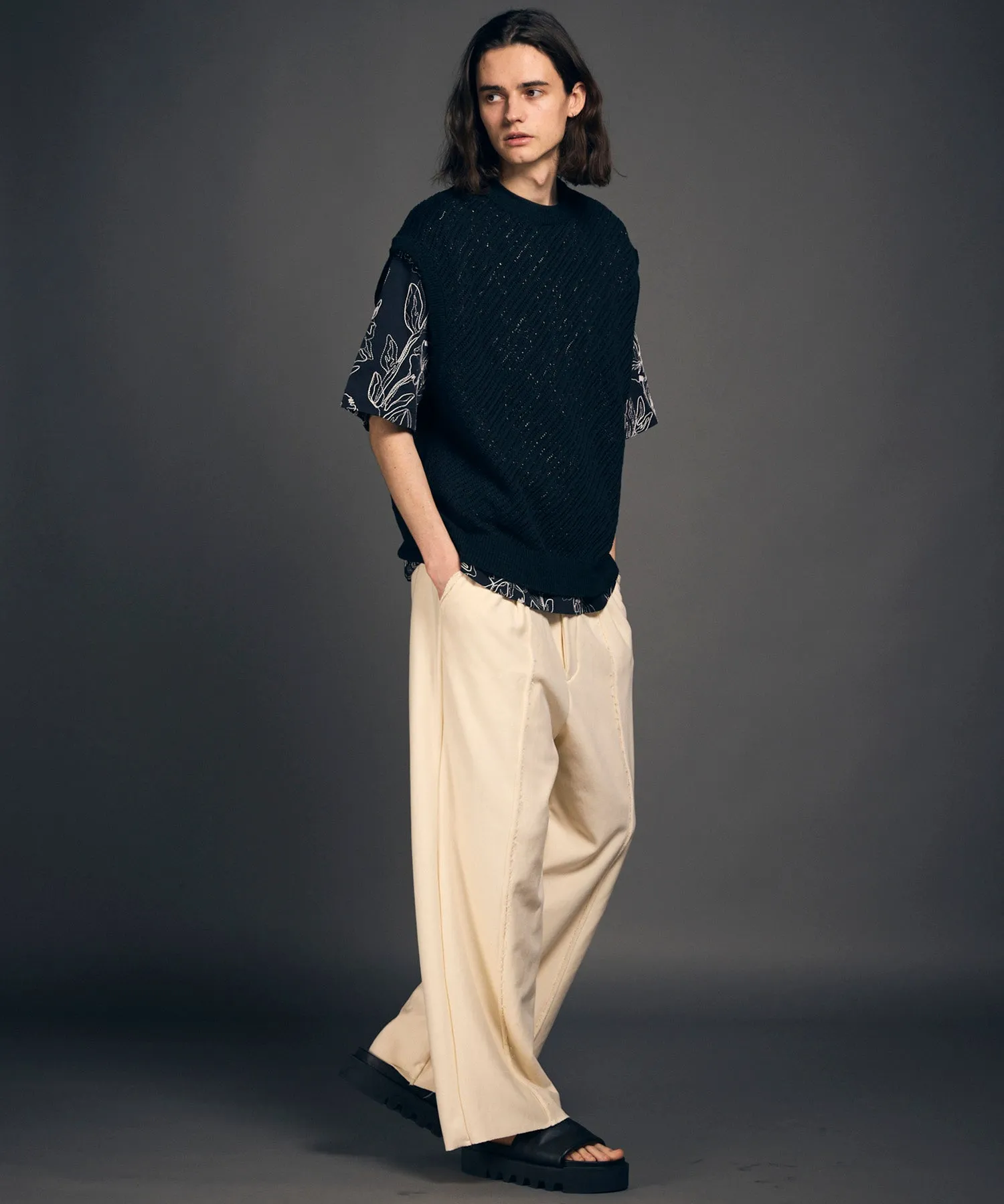 Slub Yarn Bias Mesh Prime-Over Sleeveless Knit