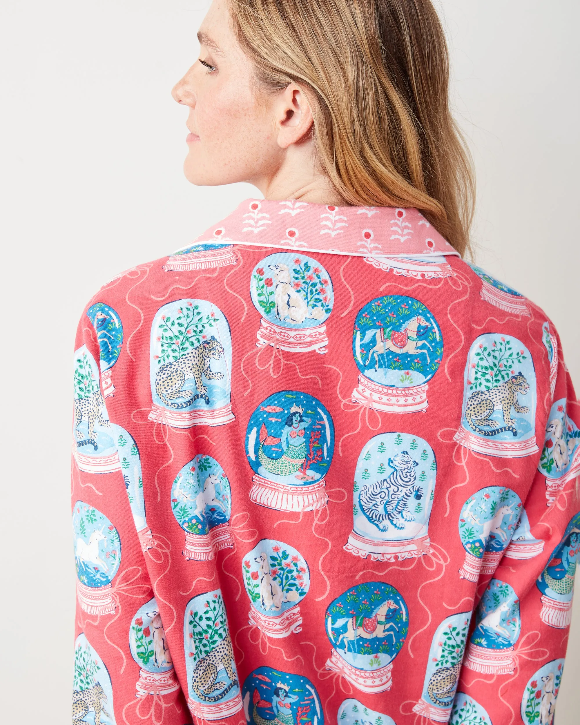 Snow Globe Magic - Lightweight Flannel Sleep Shirt - Red Ribbon