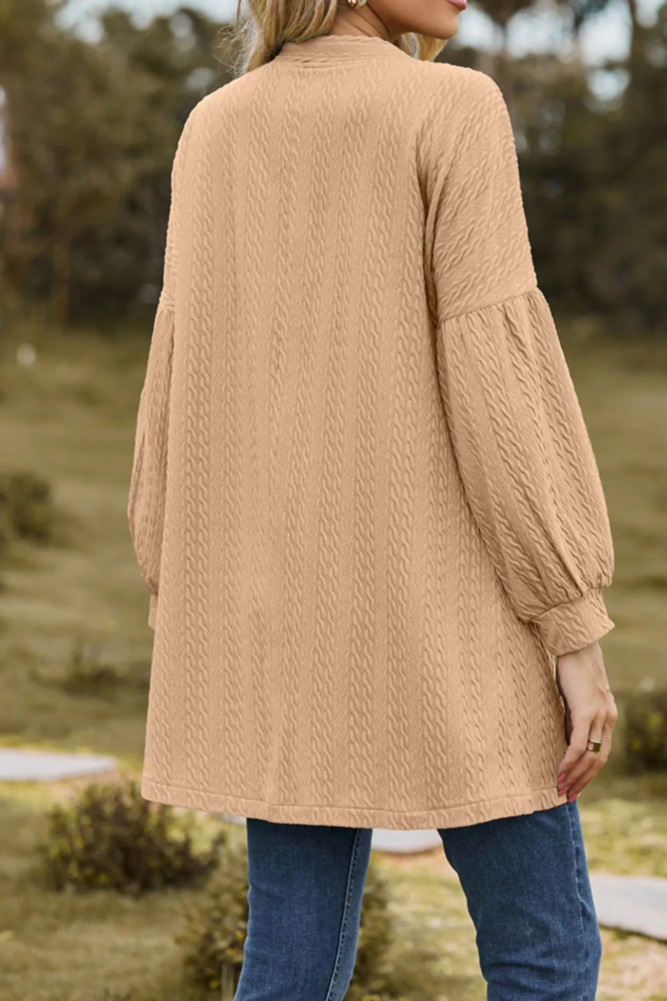 Solid Cable Knit Long Cardigan