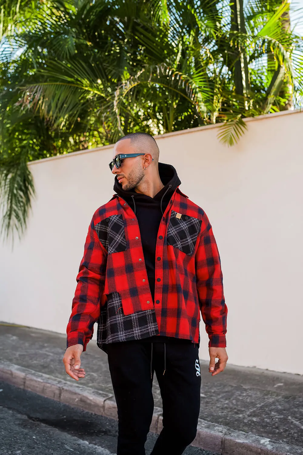 Split Check Flannel Shirt - Red/Black