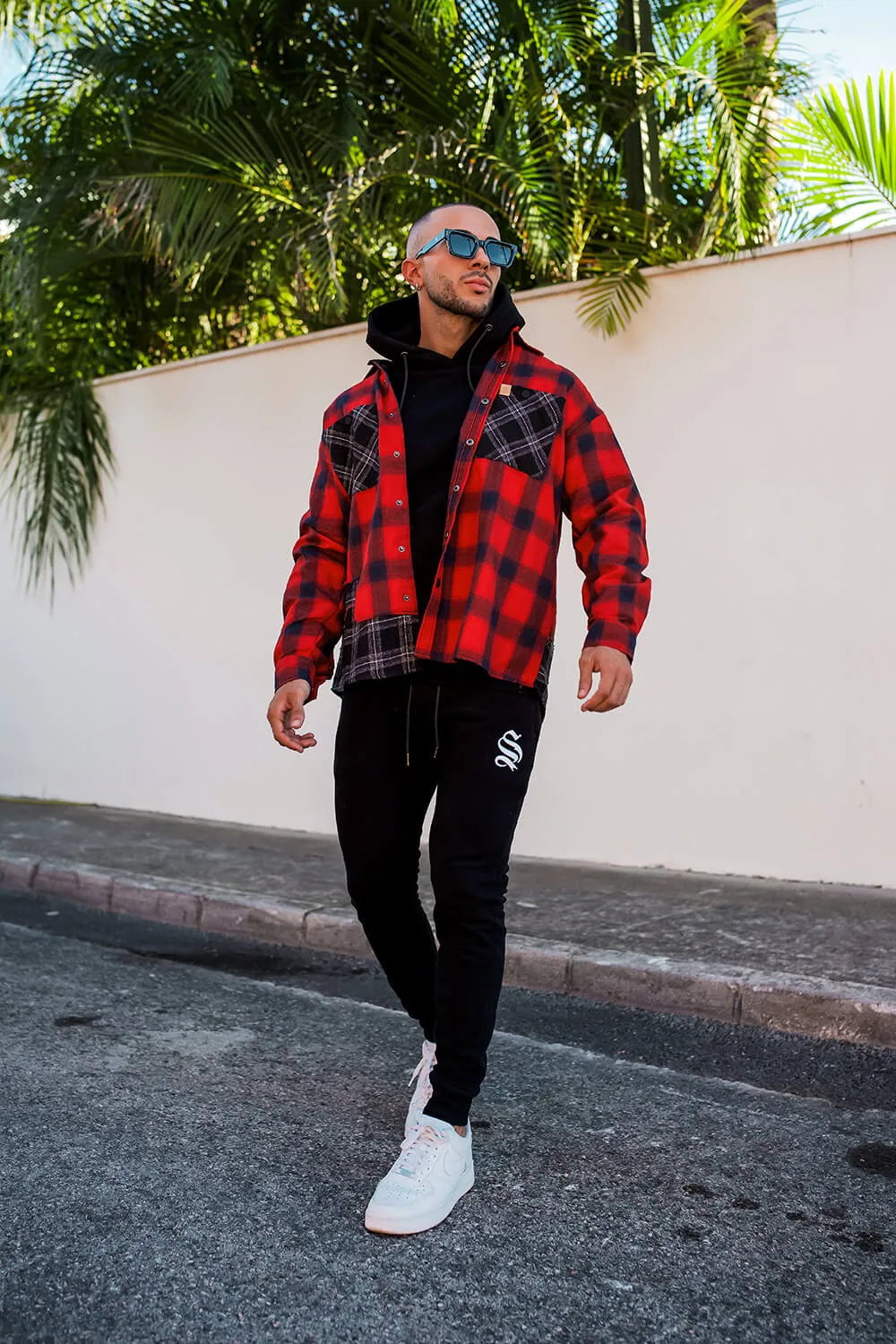 Split Check Flannel Shirt - Red/Black