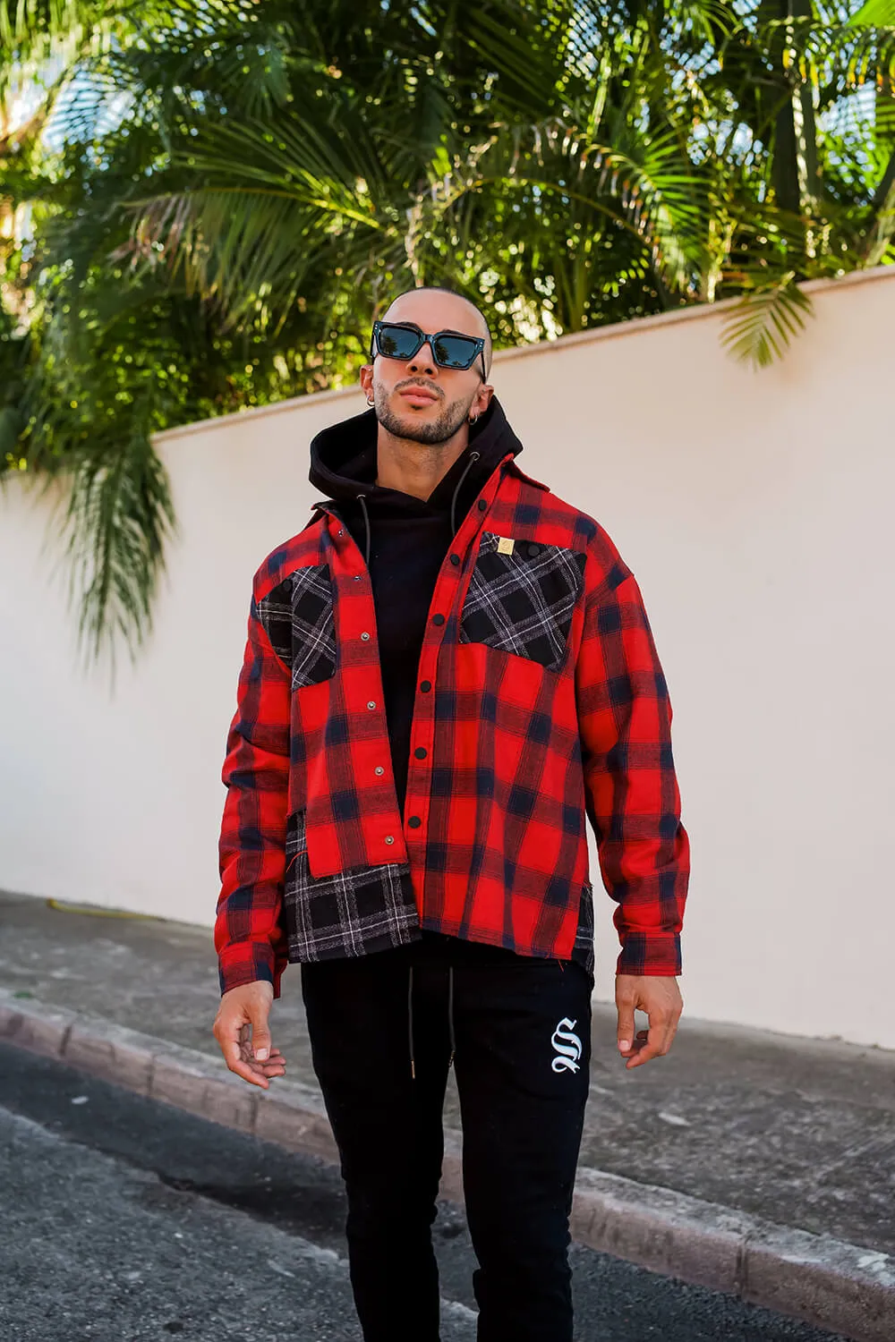 Split Check Flannel Shirt - Red/Black