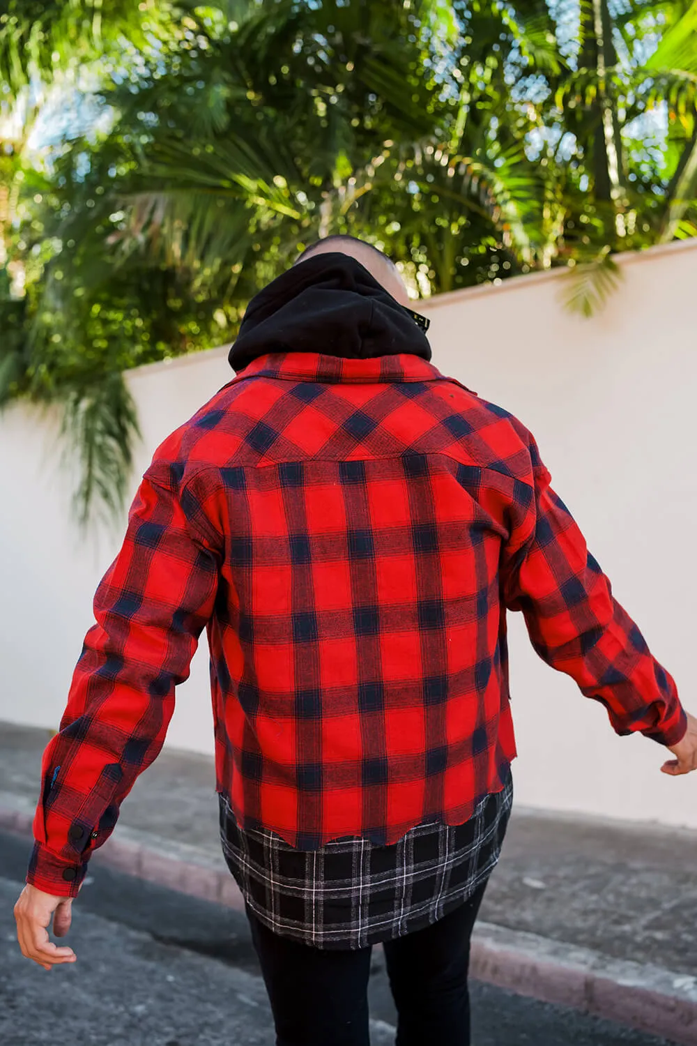 Split Check Flannel Shirt - Red/Black