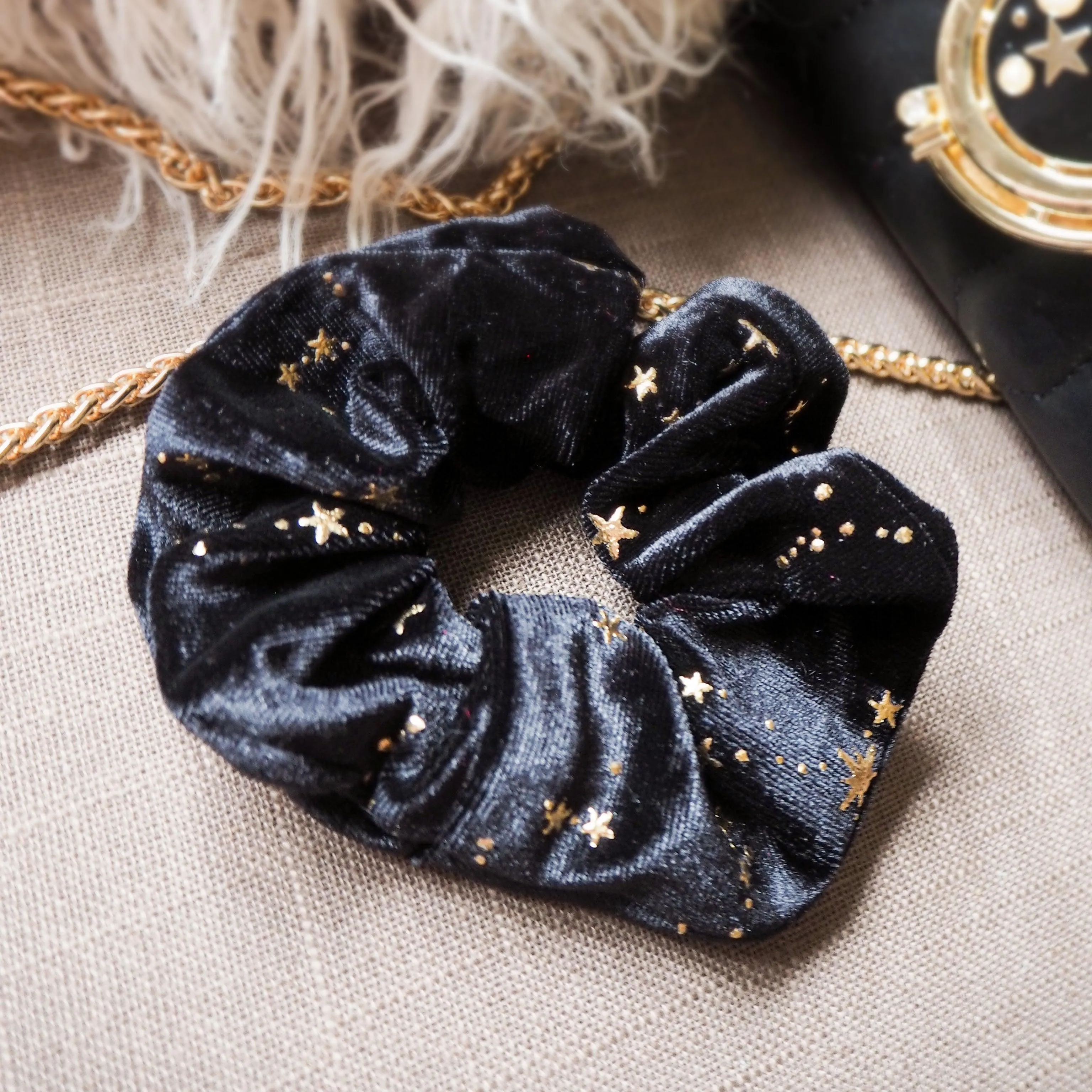 Stella Velvet Star Hair Scrunchie - Black