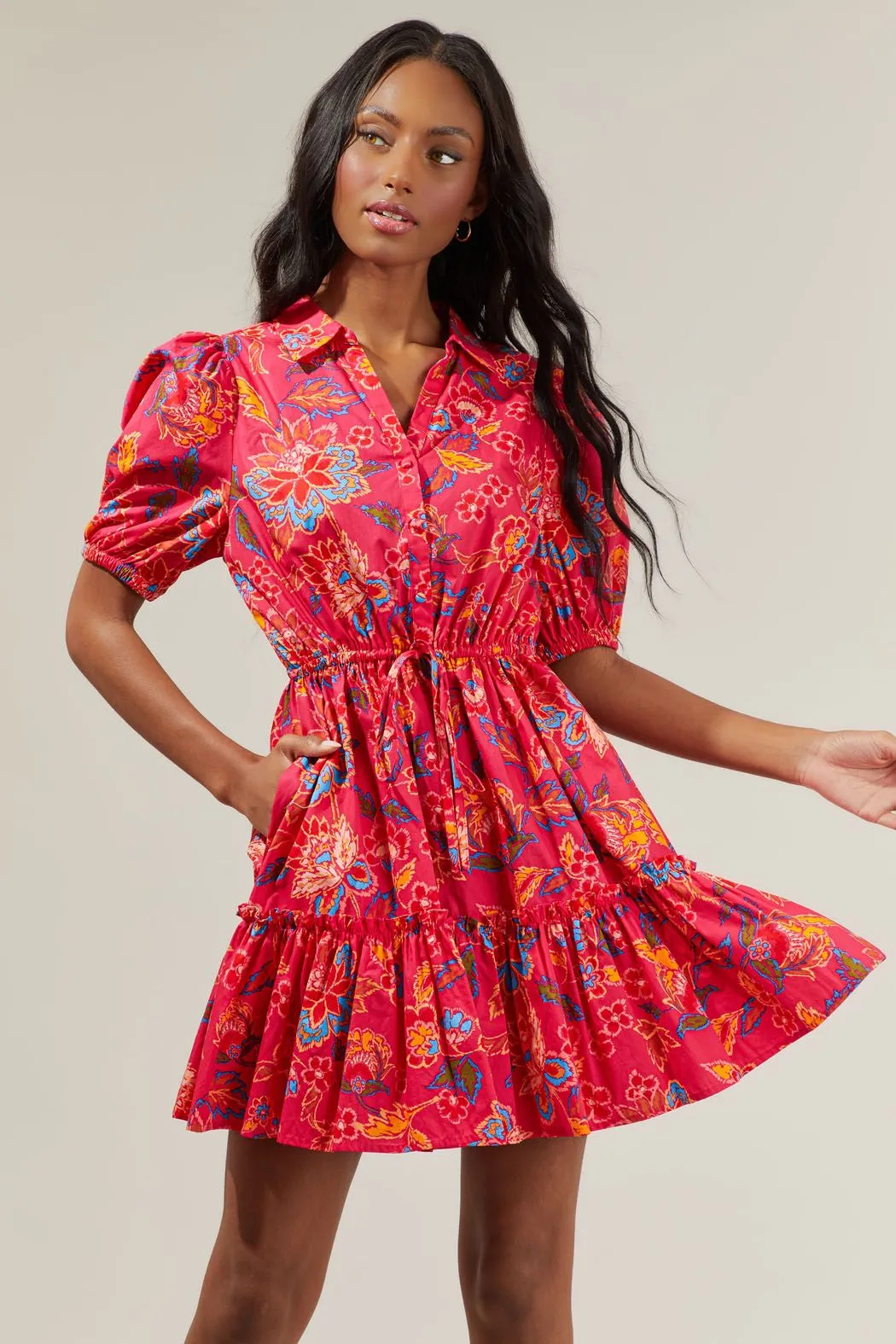 Sugarlips Lorie Floral Button Down Mini Dress