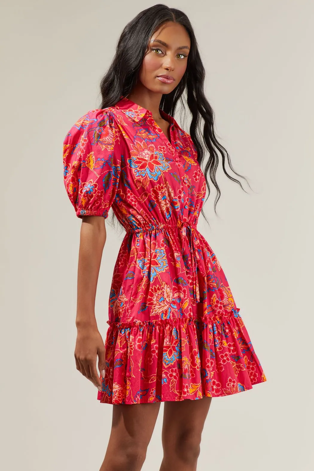 Sugarlips Lorie Floral Button Down Mini Dress
