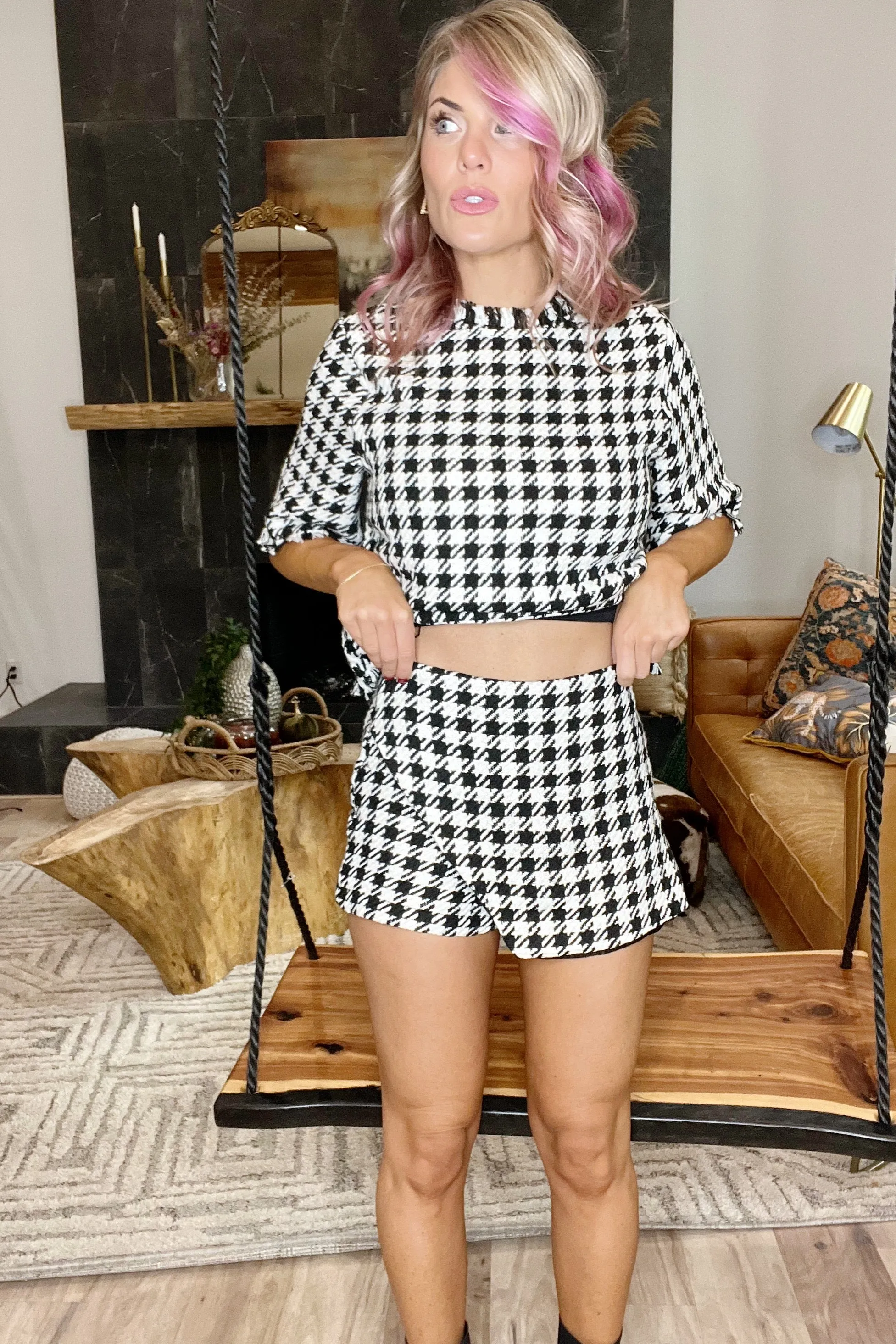 Tweed Houndstooth Skort